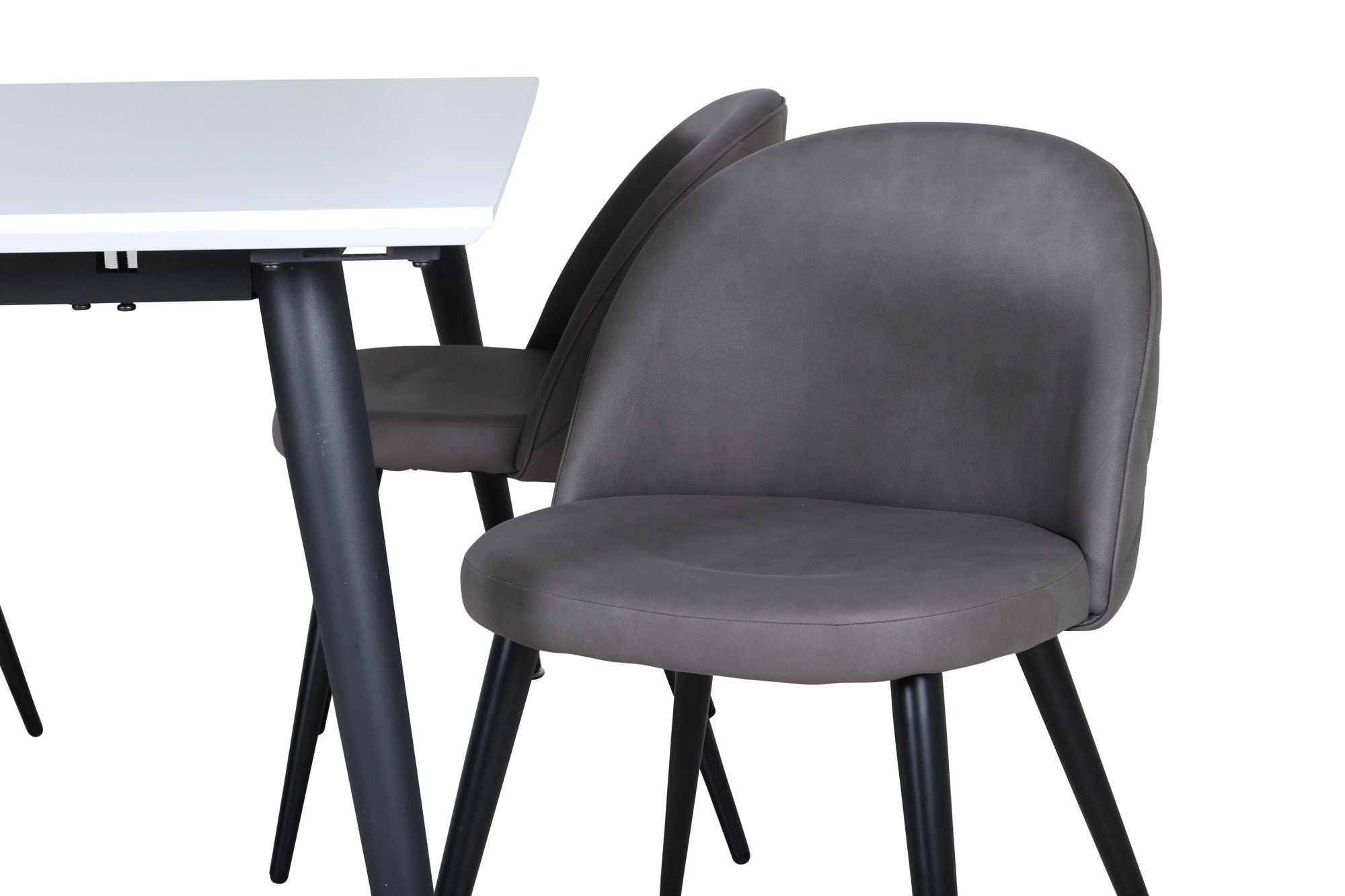 Venture Home Jimmy spisebord - Black / White HPL+Velvet Stitches stol - Black / Grey Micro Fibre_4