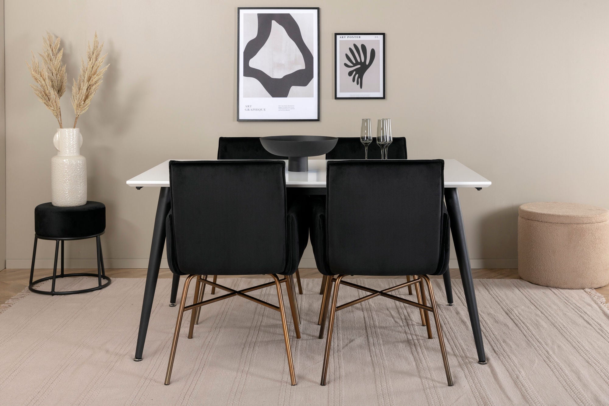 Venture Home Jimmy spisebord - Black / White HPL+Petra stol - Distressed Copper / Black Velvet_4