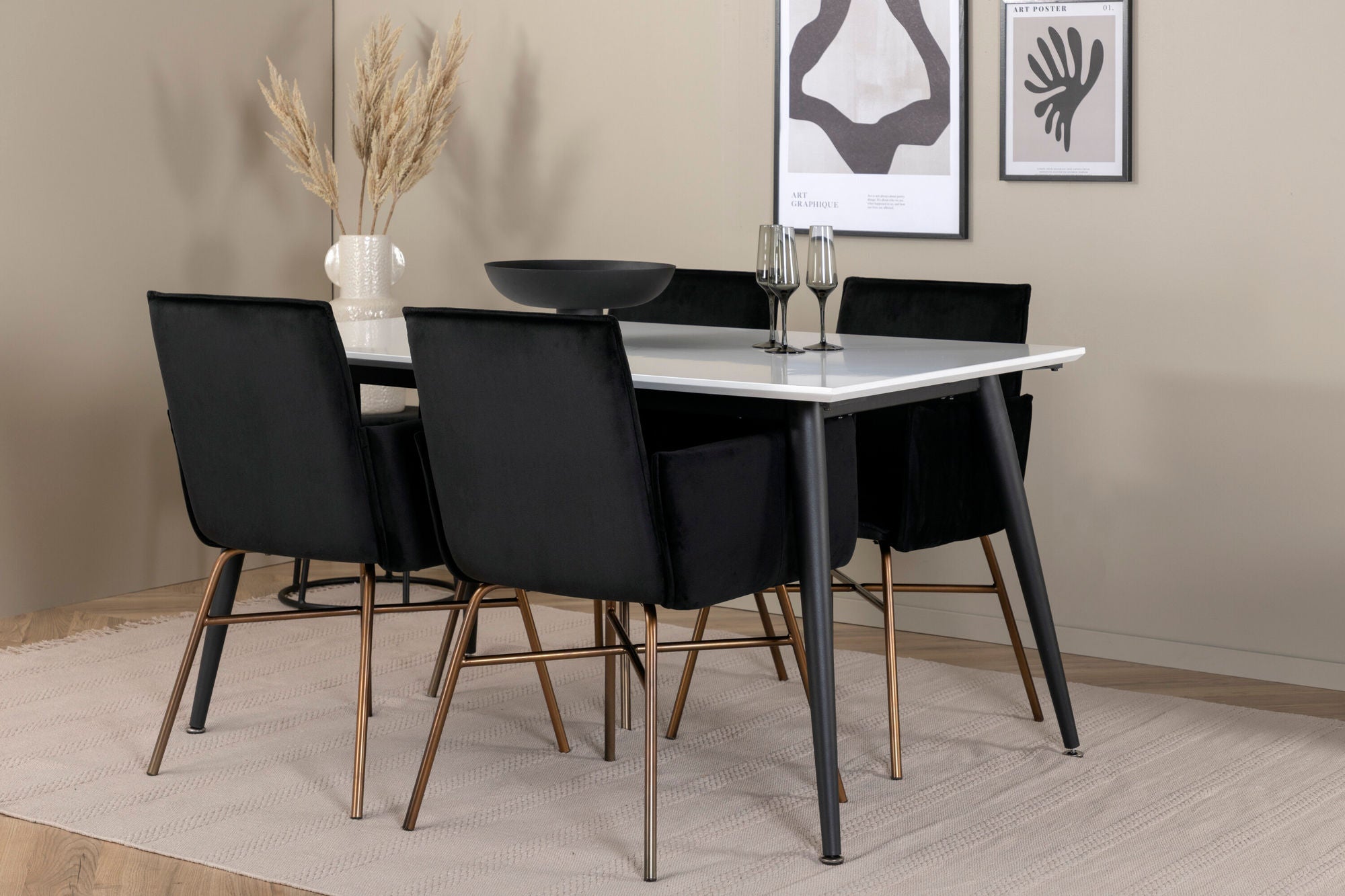 Venture Home Jimmy spisebord - Black / White HPL+Petra stol - Distressed Copper / Black Velvet_4