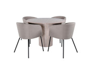 Venture Home Bianca rund spisebord , White Wash Black Veneer+Berit stol , Black Beige Fabric (Polyester linen )_4