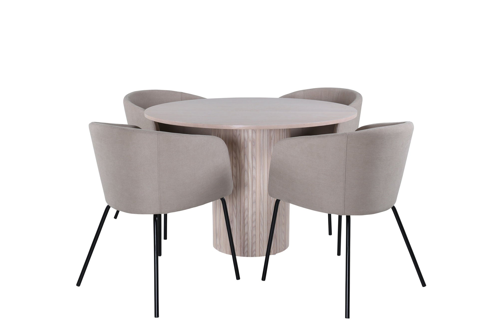 Venture Home Bianca rund spisebord , White Wash Black Veneer+Berit stol , Black Beige Fabric (Polyester linen )_4