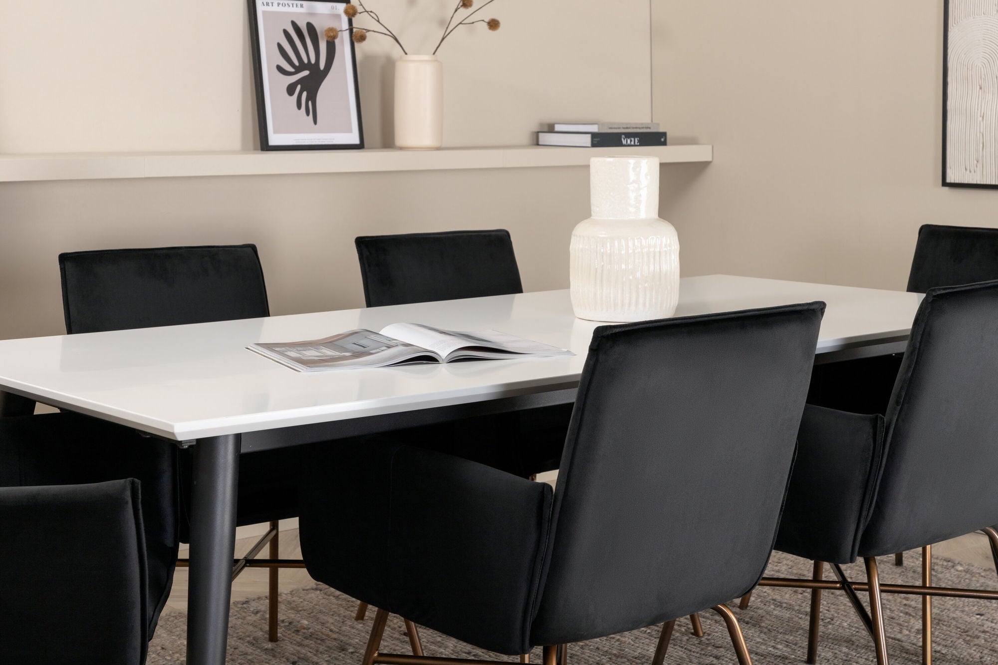 Venture Home Jimmy spisebord - Black / White HPL+Petra stol - Distressed Copper / Black Velvet_6