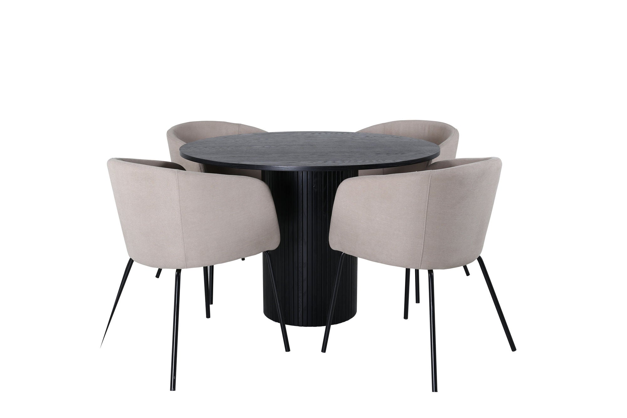 Venture Home Bianca rund spisebord , Black Black Veneer+Berit stol , Black Beige Fabric (Polyester linen )_4