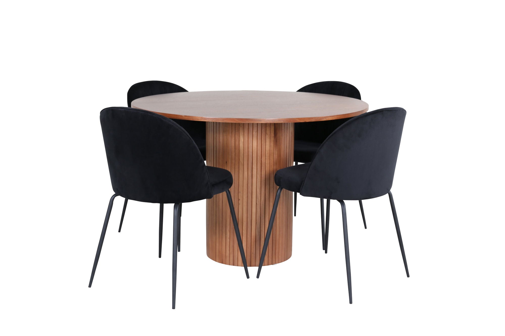 Venture Home Bianca rund spisebord - Walnut / Black Veneer+Wrinkles Spisebordsstol - Black Legs - Black Velvet_4