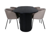 Venture Home Bianca Oval spisebord , Black Black Veneer+Berit stol , Black Beige Fabric (Polyester linen )_4