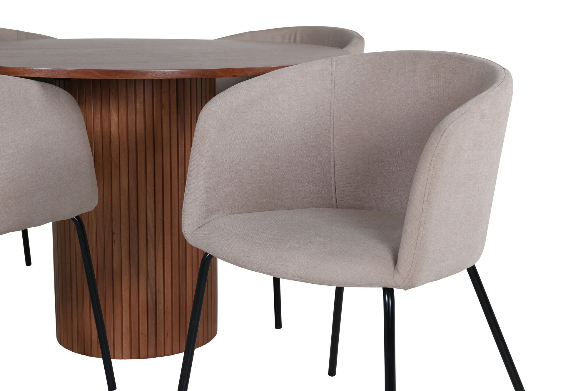 Venture Home Bianca rund spisebord - Walnut / Black Veneer+Berit stol - Black / Beige Fabric (Polyester linen )_4