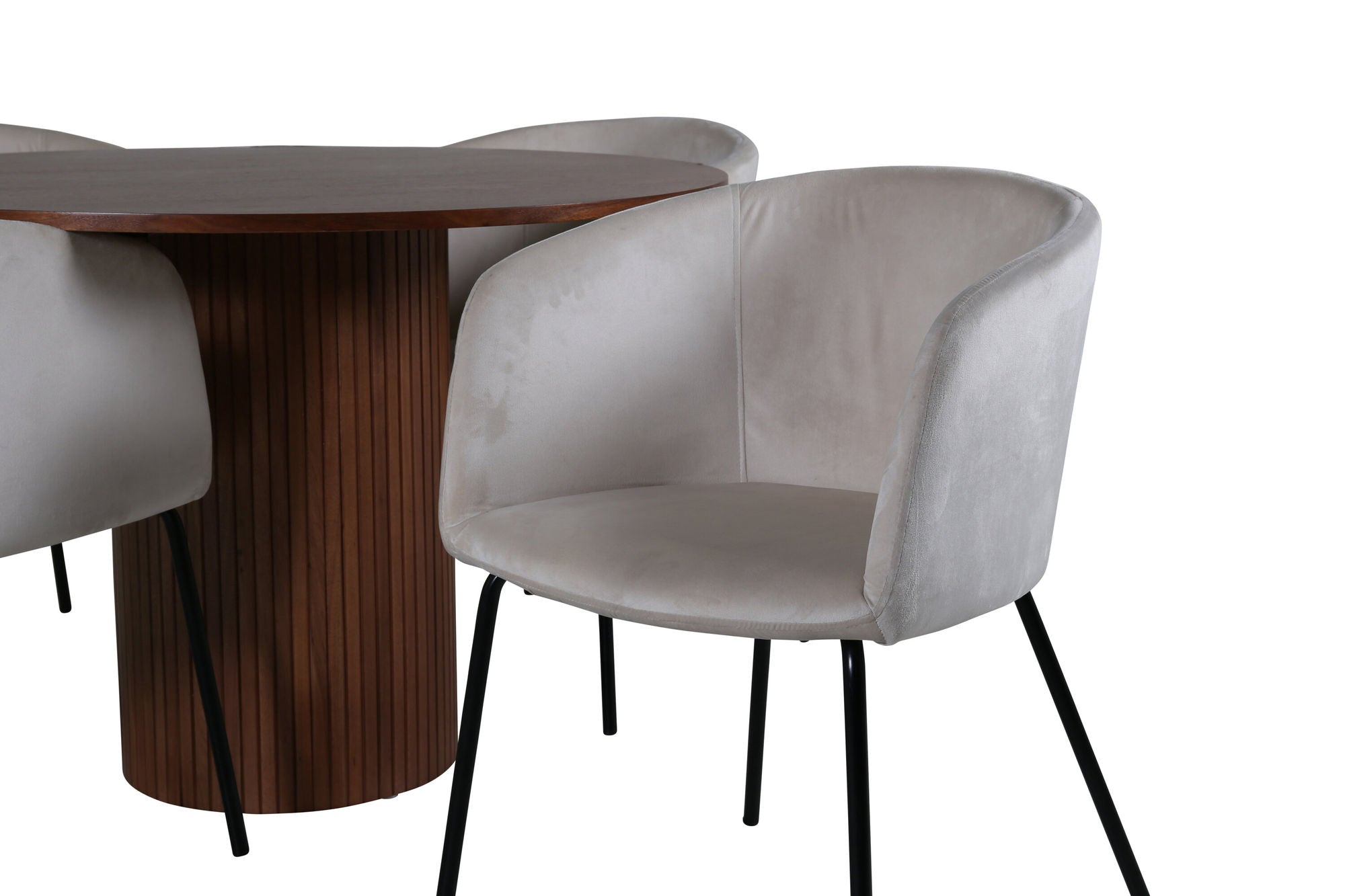 Venture Home Bianca rund spisebord - Walnut / Black Veneer+Berit stol - Black / Beige Velvet_4