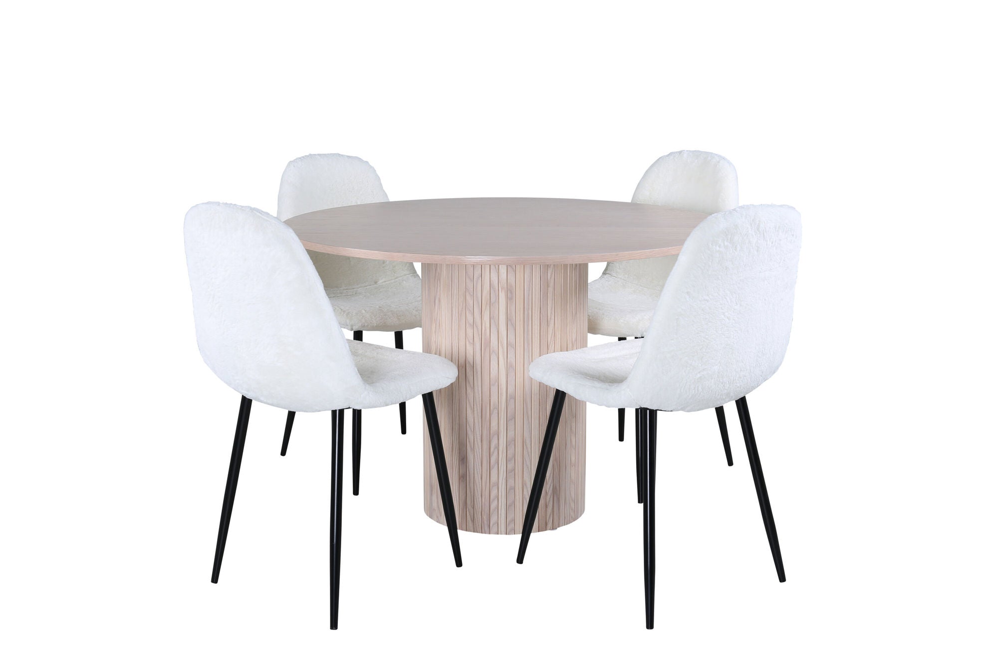 Venture Home Bianca rund spisebord , White Wash Black Veneer+Polar Fluff Spisebordsstol , Black Legs , White Teddy _4