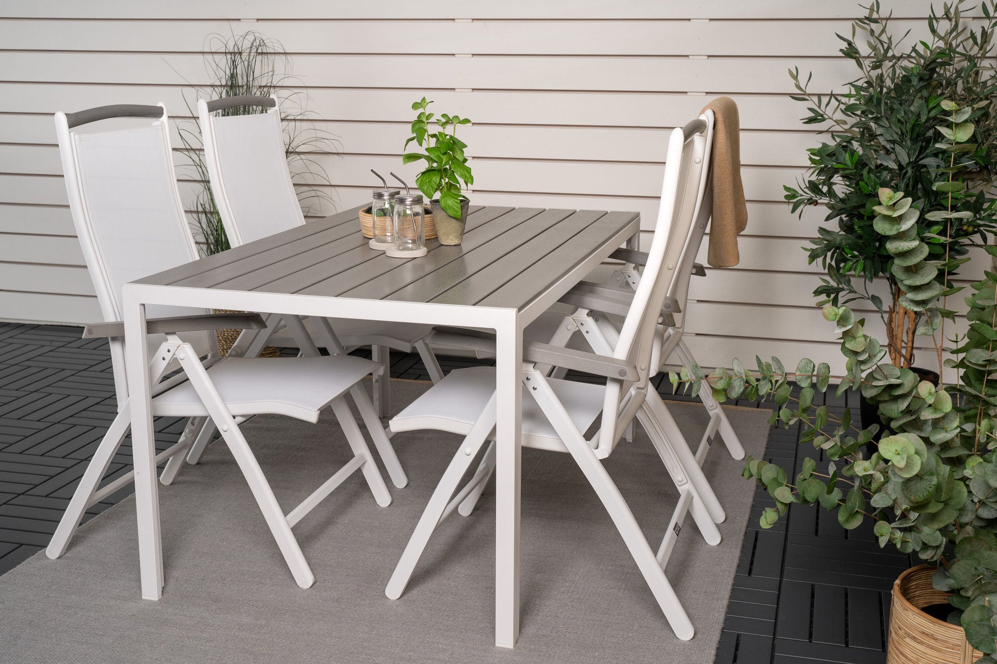 Venture Home Break spisebord - White Alu / Grey Aintwood - 150*90+Albany stol 5:pos - Whi