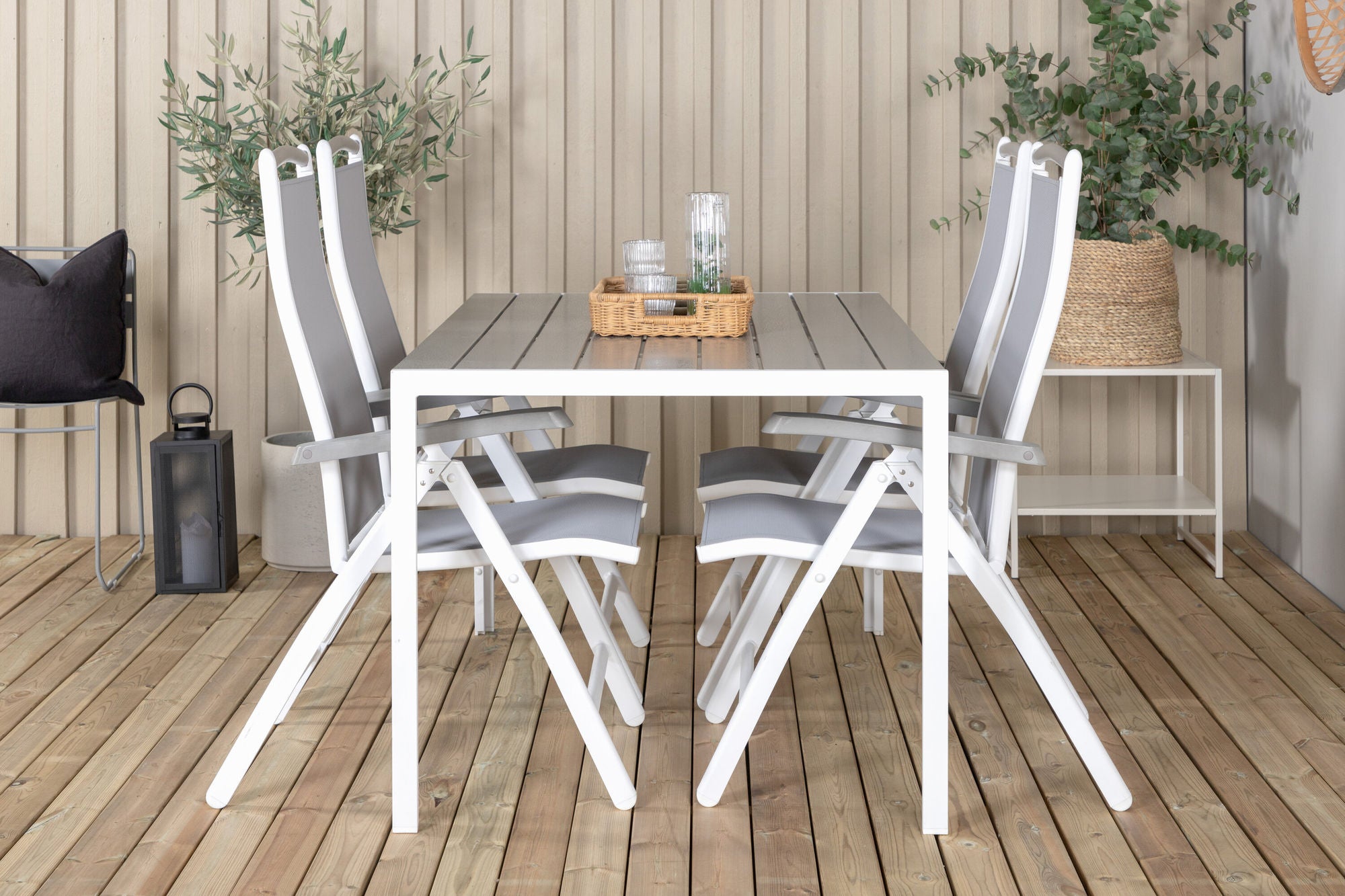 Venture Home Break spisebord - White Alu / Grey Aintwood - 150*90+Albany stol 5:pos - Whi