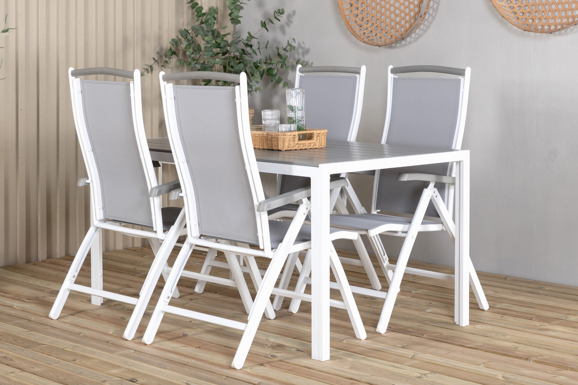 Venture Home Break spisebord - White Alu / Grey Aintwood - 150*90+Albany stol 5:pos - Whi