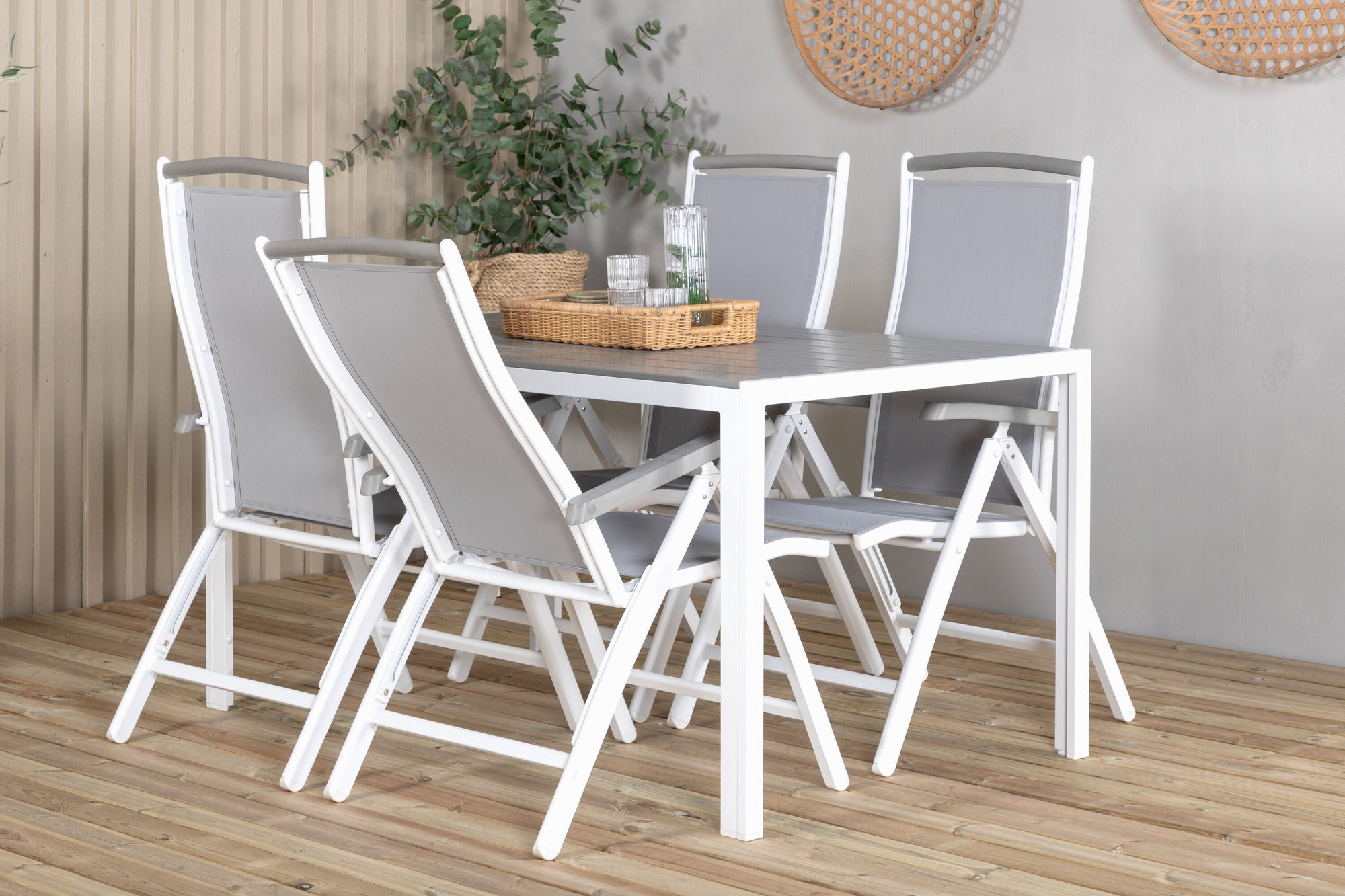 Venture Home Break spisebord - White Alu / Grey Aintwood - 150*90+Albany stol 5:pos - Whi