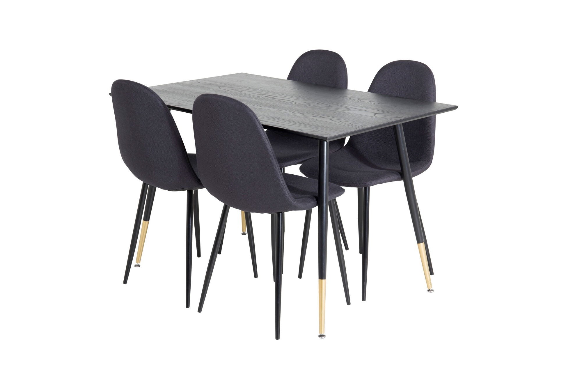 Venture Home Dipp spisebord - 120 cm - Black Veneer - Black Legs w. Brass dipp+Polar Spisebordsstol - Black Legs - Black Fabric_4