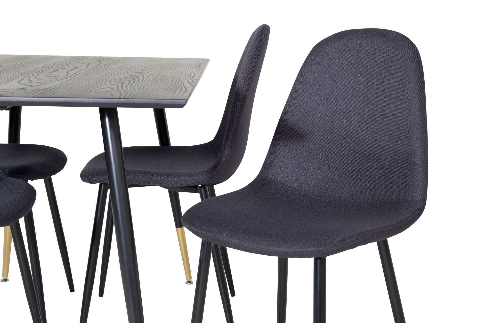 Venture Home Dipp spisebord - 120 cm - Black Veneer - Black Legs w. Brass dipp+Polar Spisebordsstol - Black Legs - Black Fabric_4