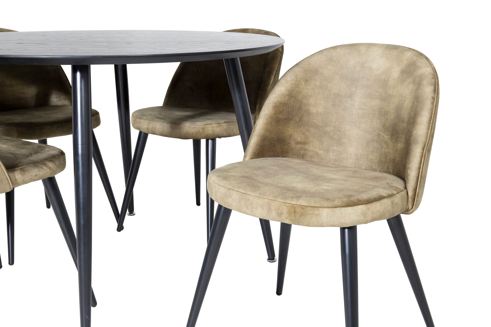 Venture Home Dipp spisebord - 115cm - Black Veneer / All black legs +Velvet Dining Chiar - Black legs - Dusty Green Velvet_4