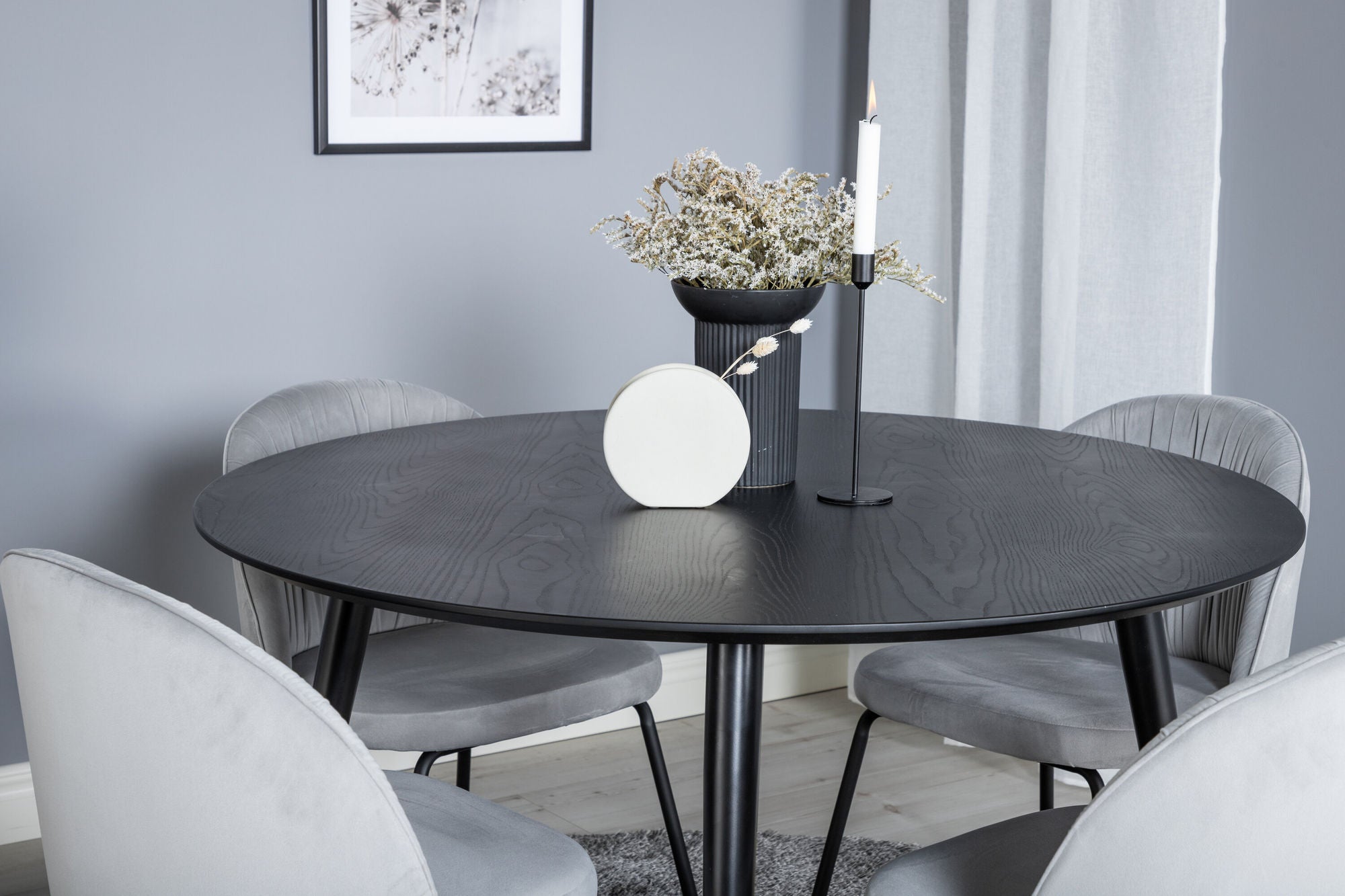 Venture Home Dipp spisebord - 115cm - Black / Black Brass+Wrinkles Spisebordsstol - Black Legs - Grey Velvet_4