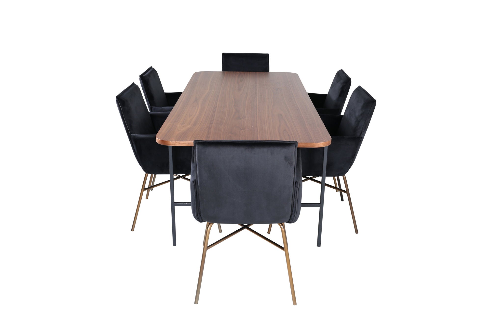 Venture Home Uno spisebord - Black / Walnut Veneer+Petra stol - Distressed Copper / Black Velvet_6