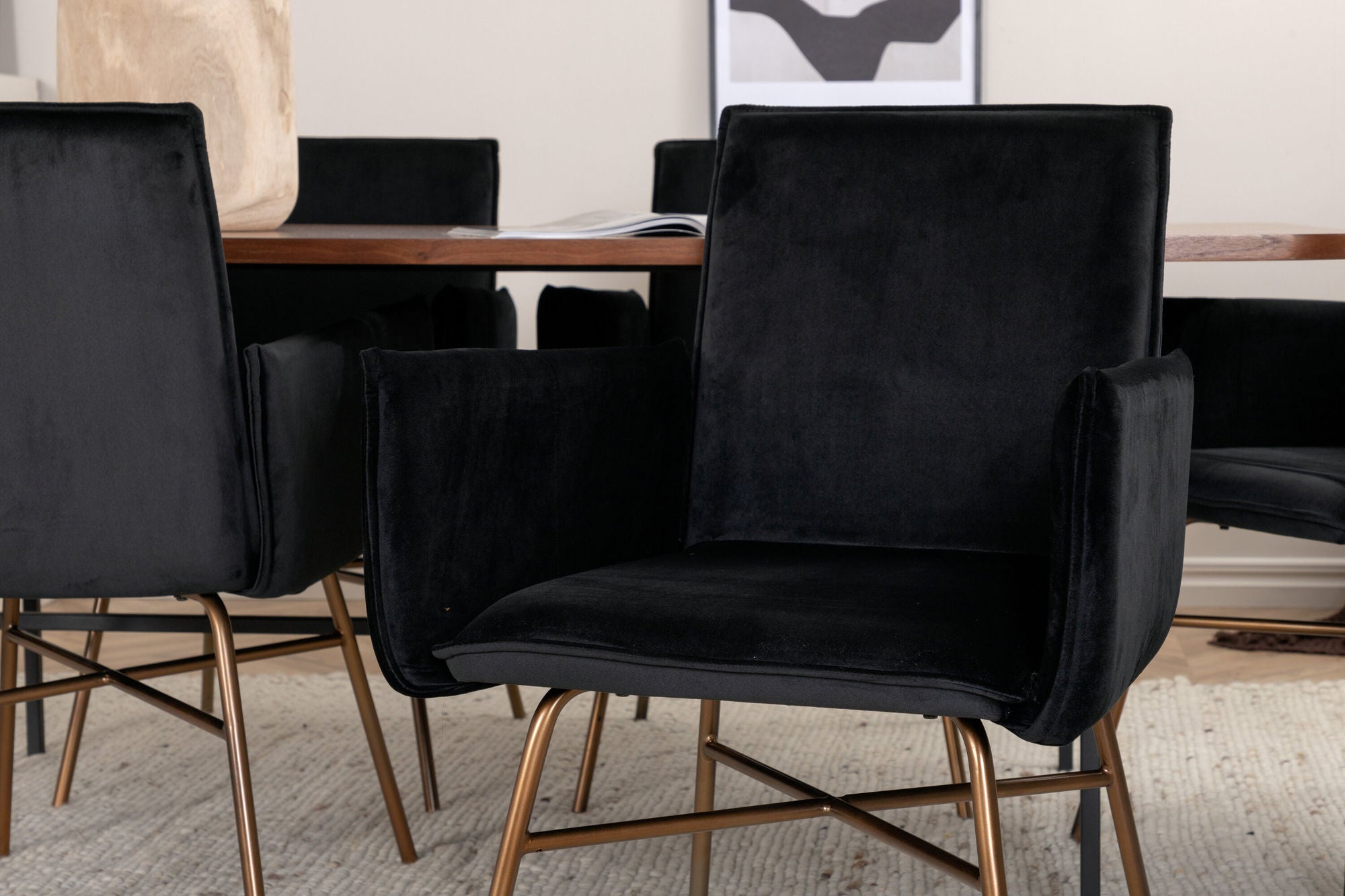 Venture Home Uno spisebord - Black / Walnut Veneer+Petra stol - Distressed Copper / Black Velvet_6
