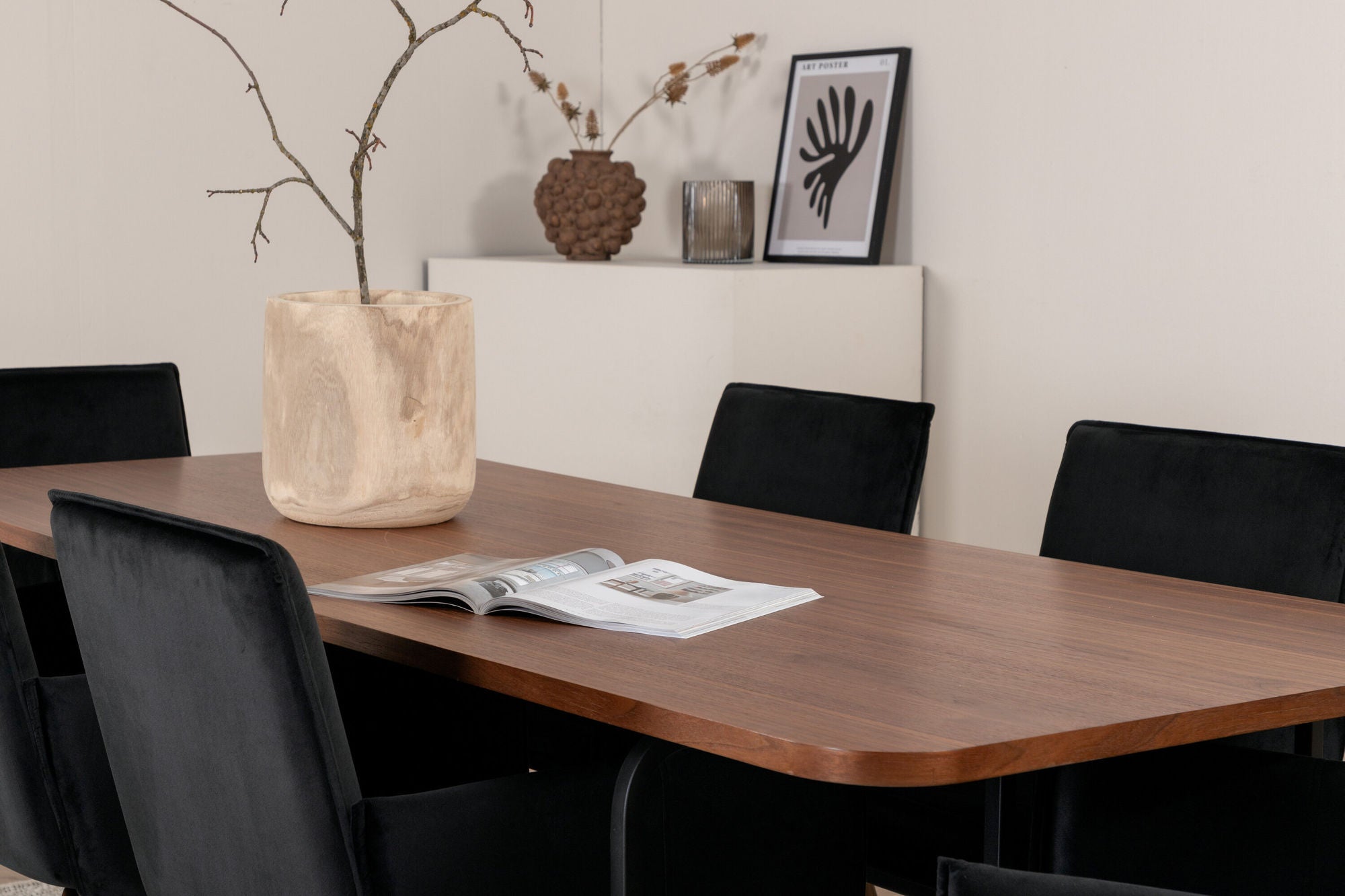 Venture Home Uno spisebord - Black / Walnut Veneer+Petra stol - Distressed Copper / Black Velvet_6