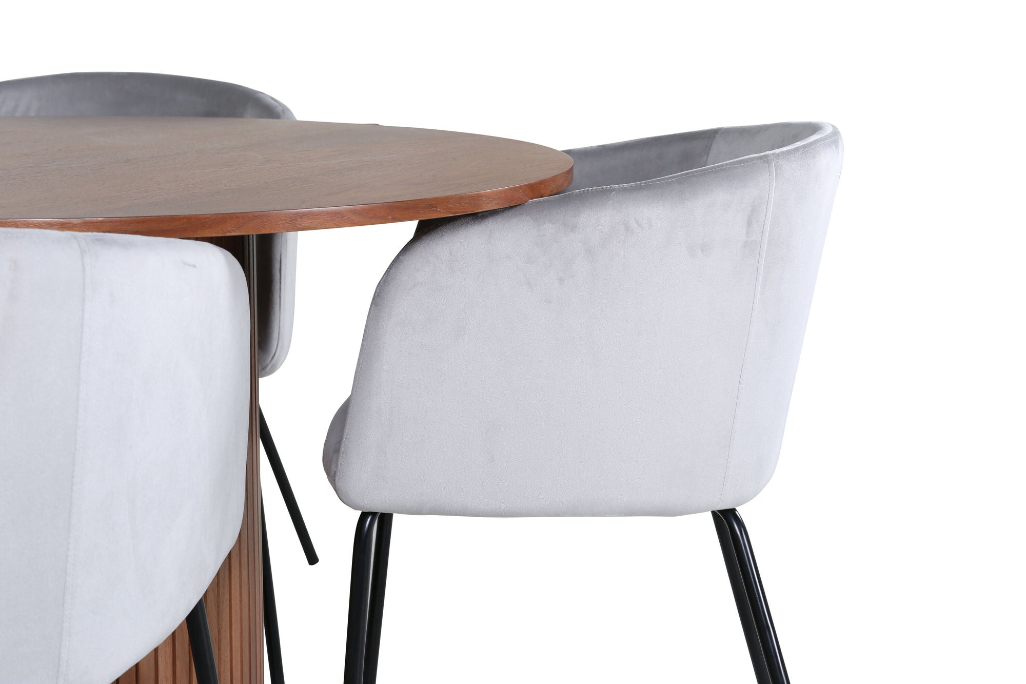 Venture Home Bianca rund spisebord - Walnut / Black Veneer+Berit stol - Black / Light Grey Velvet_4