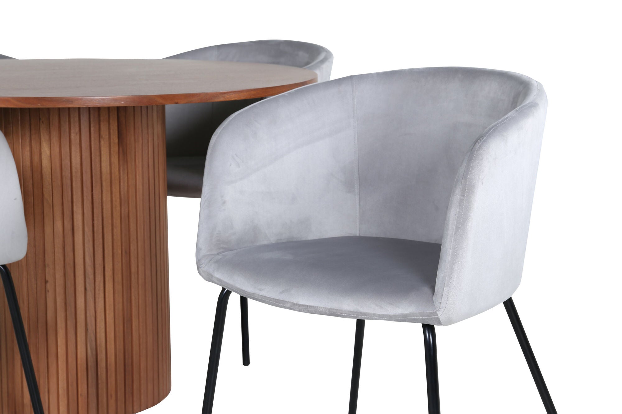 Venture Home Bianca rund spisebord - Walnut / Black Veneer+Berit stol - Black / Light Grey Velvet_4