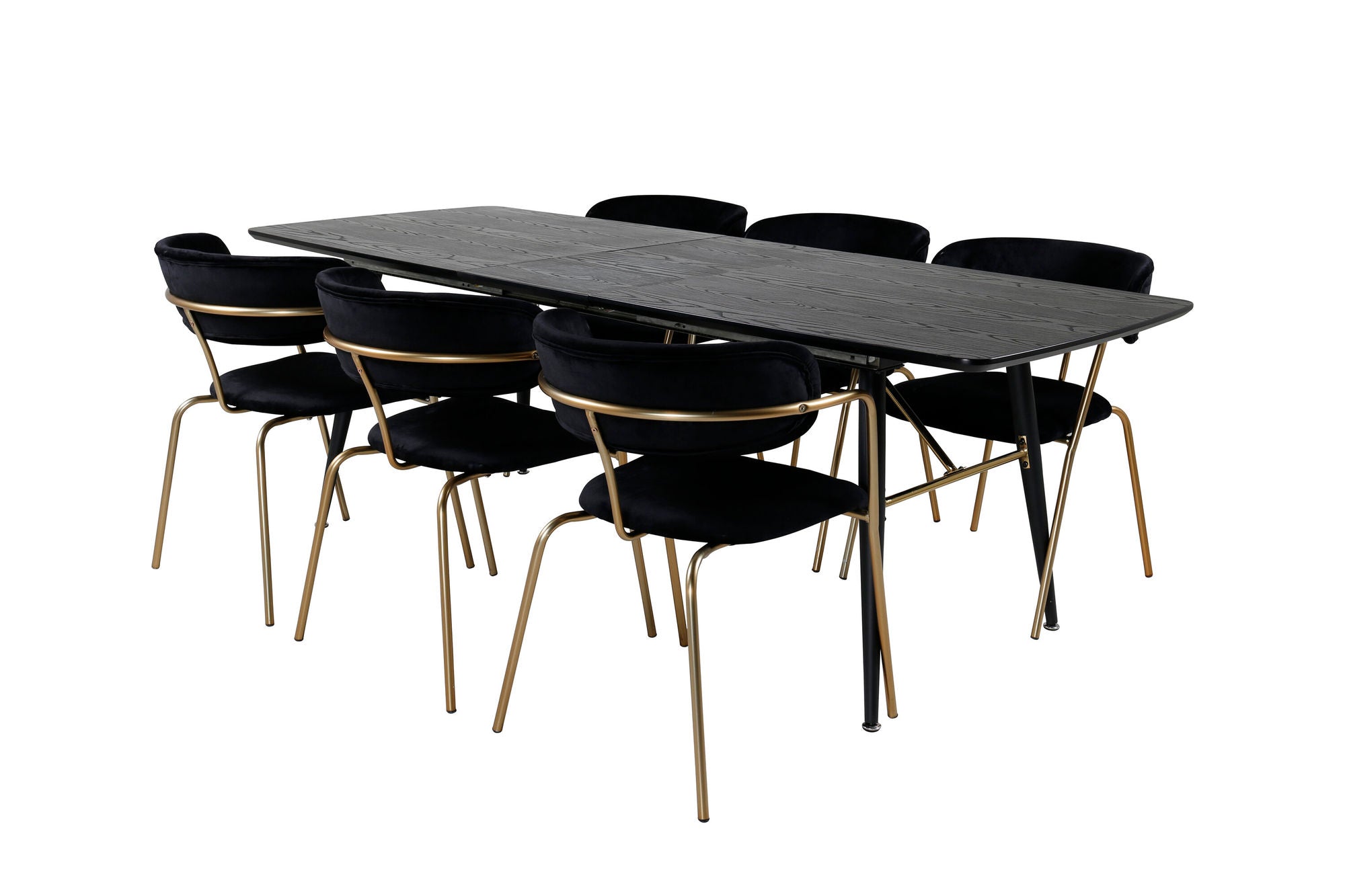 Venture Home Gold Extention bord - 180/220*85*H76 Black Veneer - Black legs - Brass details - Arrow armchair - Brass Legs - Black Velvet 6