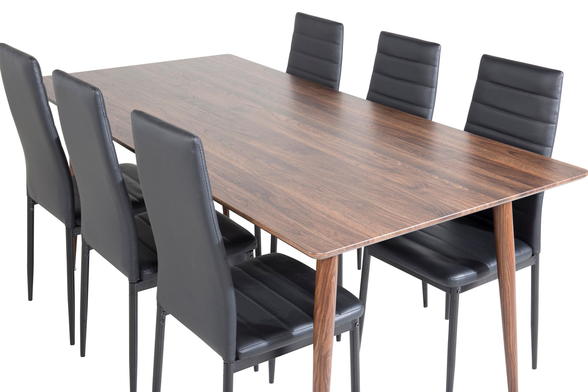 Venture Home Polar spisebord 180 cm - Walnut top - Walnut Legs+Slim High Back Spisebordsstol - Black Legs - Black PU_6
