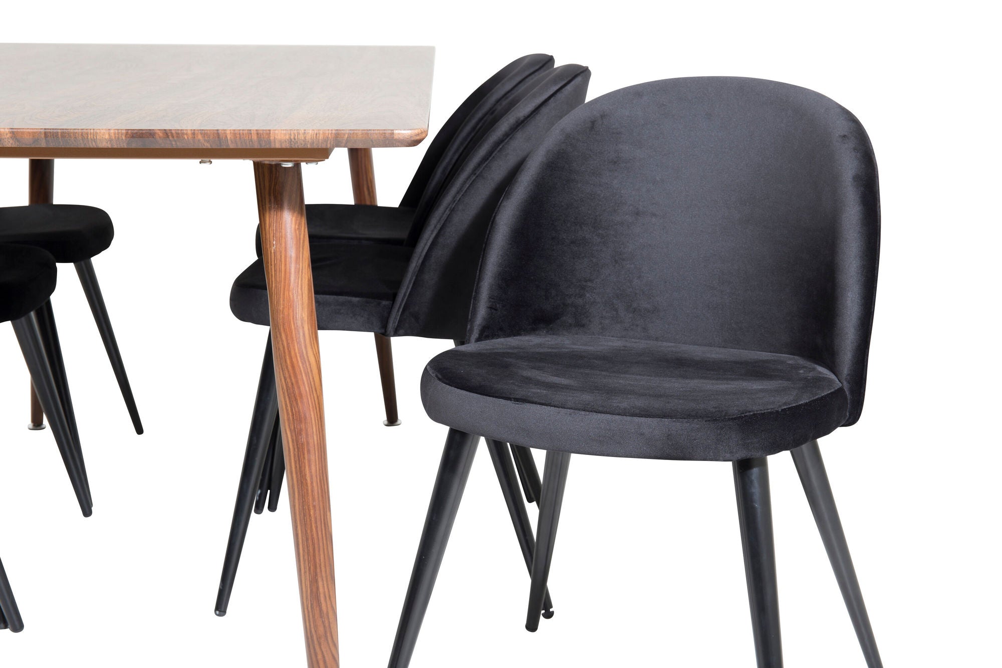 Venture Home Polar spisebord 180 cm - Walnut top - Walnut Legs+Velvet Spisebordsstol - Black / Black_6