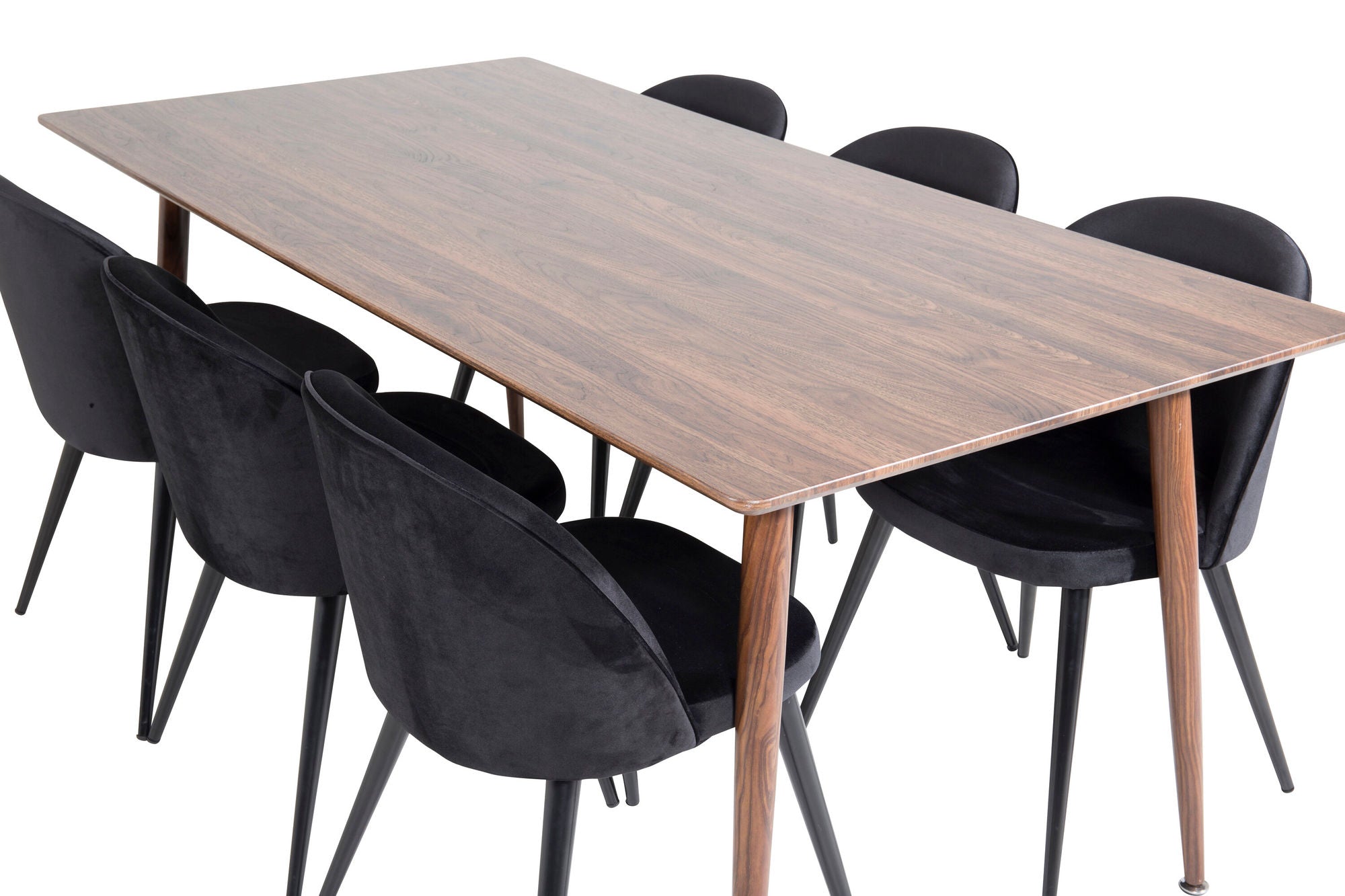 Venture Home Polar spisebord 180 cm - Walnut top - Walnut Legs+Velvet Spisebordsstol - Black / Black_6