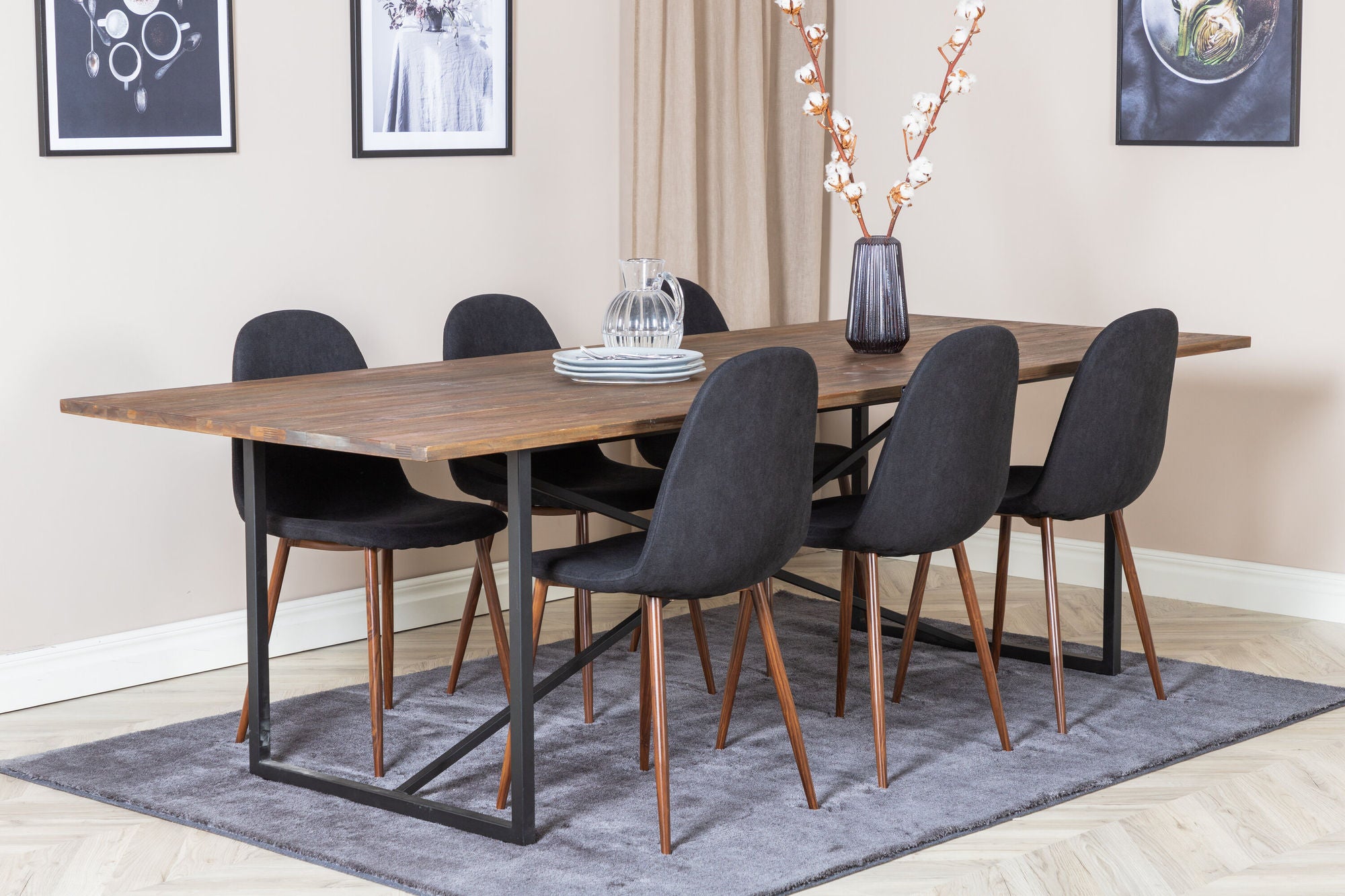 Venture Home Padang spisebord - 250*100*H76 - Dark Teak / Black+Polar Spisebordsstol - Walnut Legs - Black Fabric_6