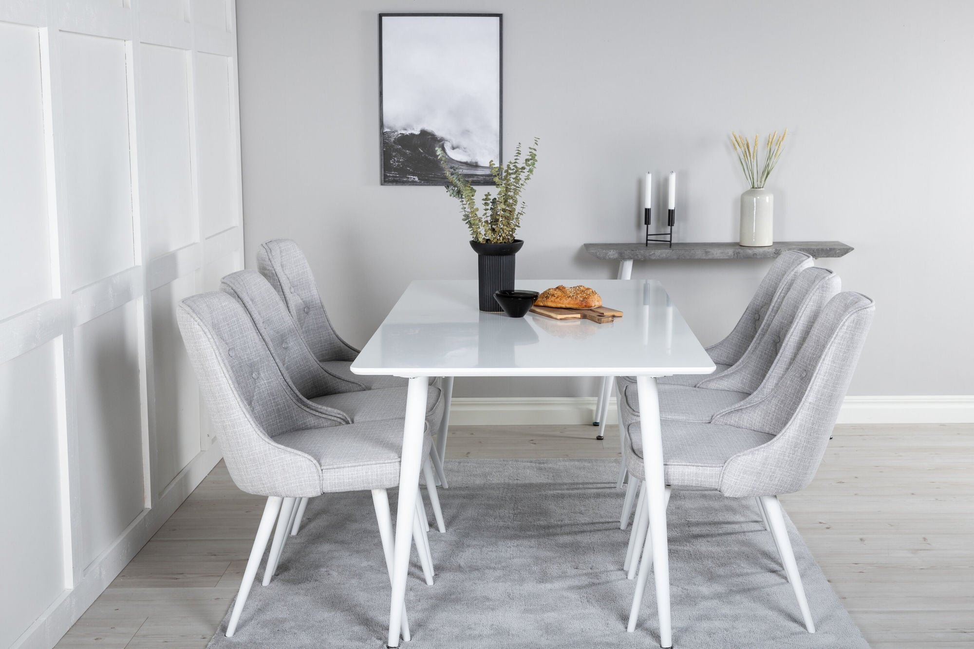 Venture Home Polar spisebord 180 cm - White top / White Legs+Velvet Deluxe Spisebordsstol -