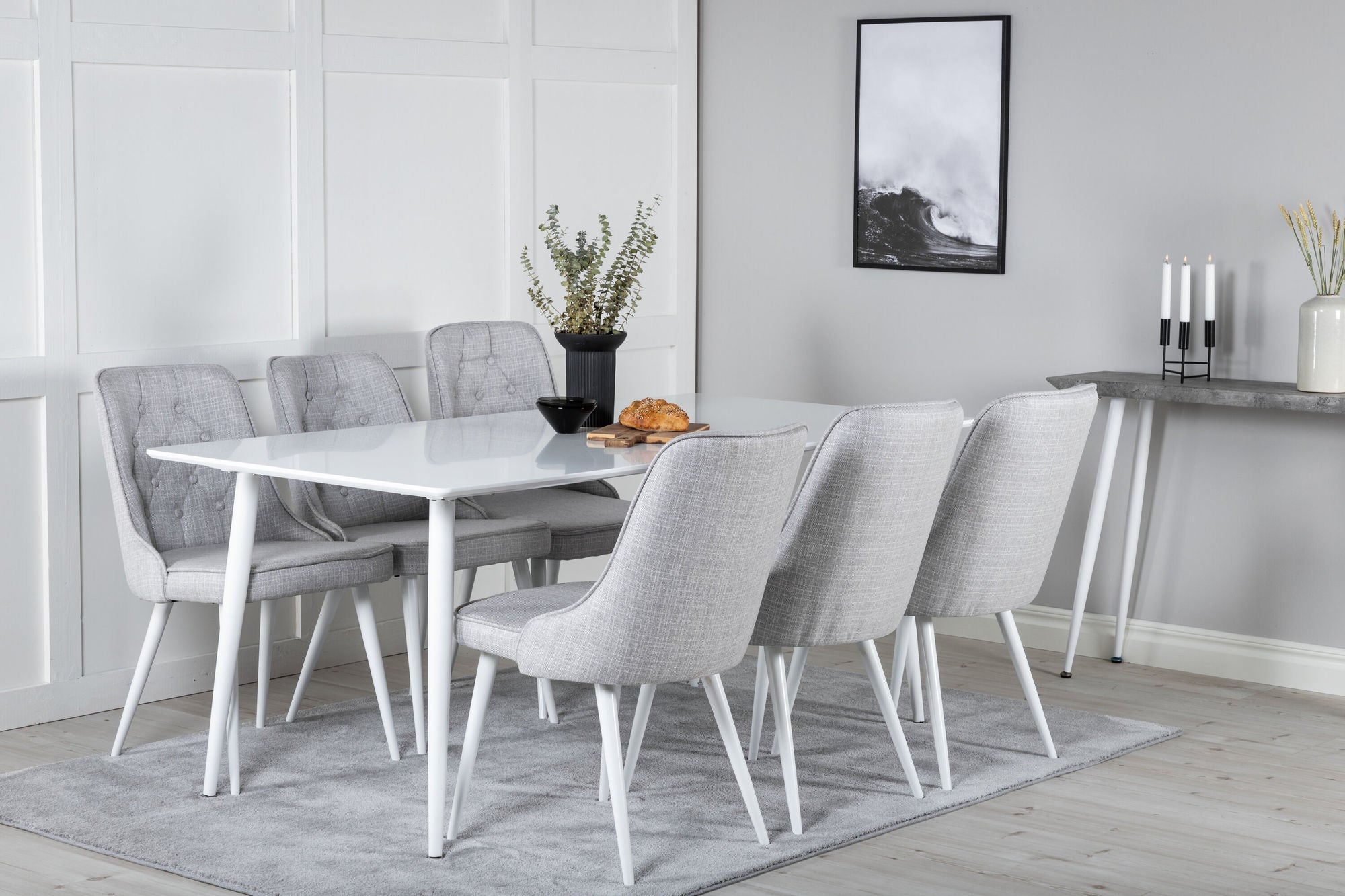 Venture Home Polar spisebord 180 cm - White top / White Legs+Velvet Deluxe Spisebordsstol -