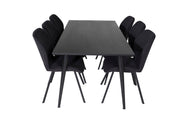Venture Home Dipp spisebord - 180*90cm - Black Veneer / all black legs +Gemma Spisebordsstol - Black Legs - Black Fabric_6