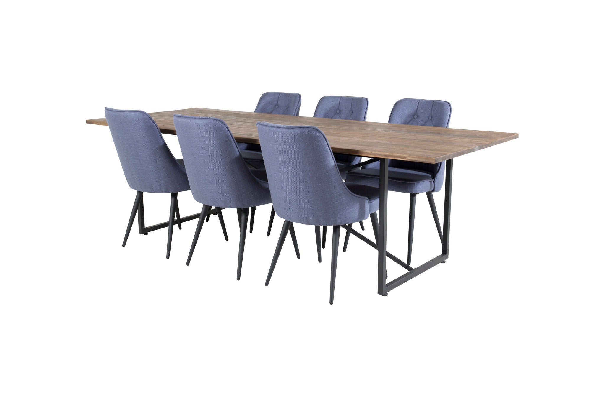 Venture Home Padang spisebord - 250*100*H76 - Dark Teak / Black+Velvet Deluxe Spisebordsstol - Black Legs - Blue Fabric_6