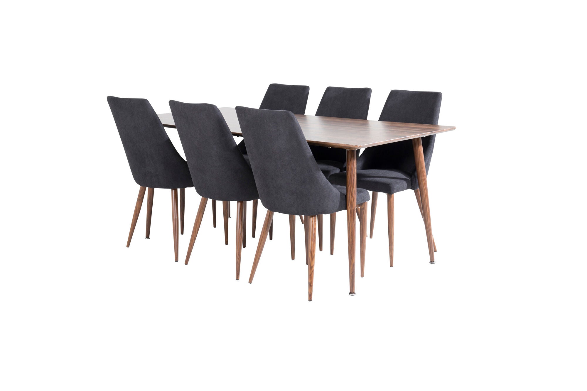 Venture Home Polar spisebord 180 cm - Walnut top - Walnut Legs+Leone Spisebordsstol - Walnut legs - Black Fabric_6