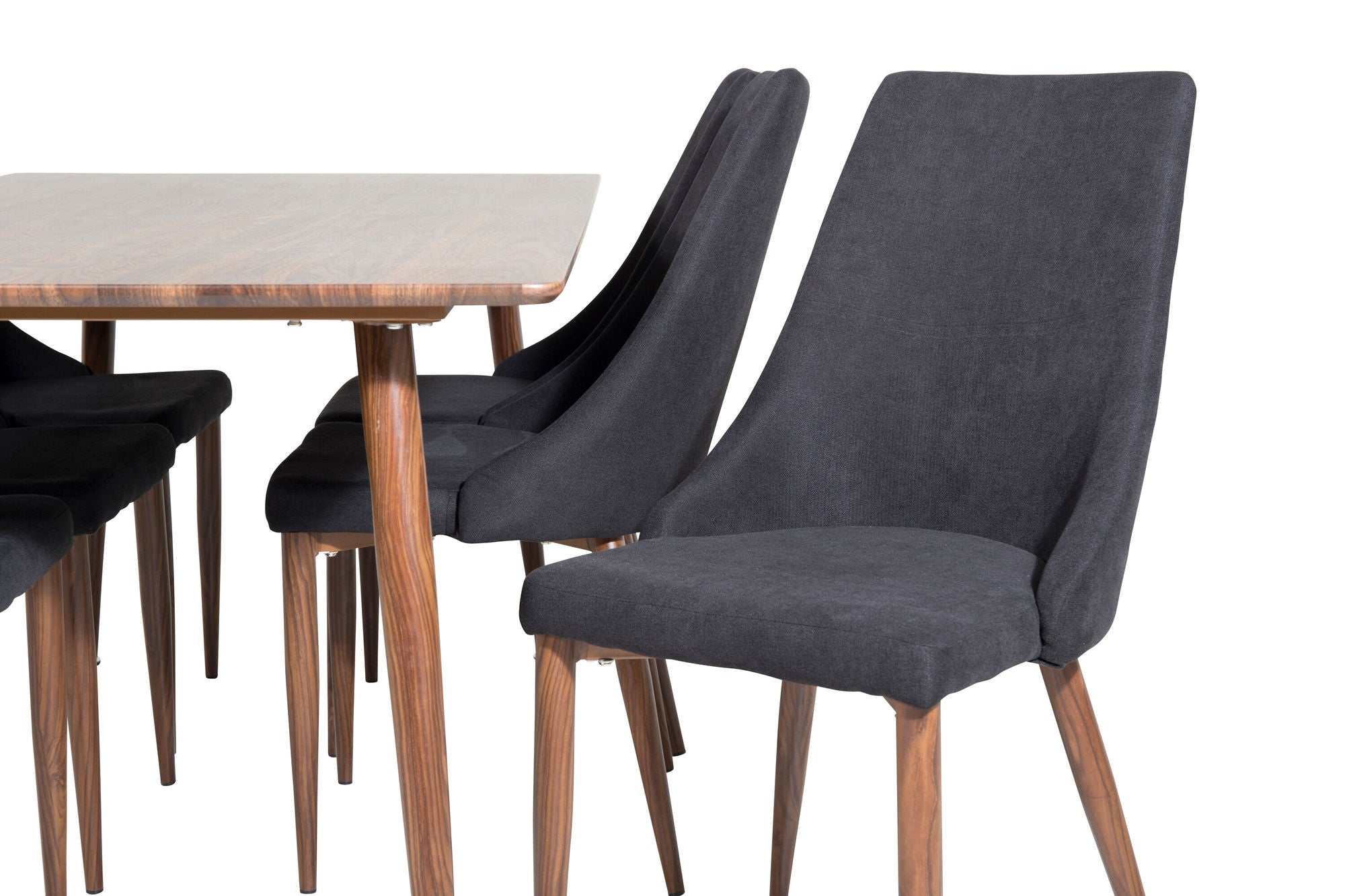 Venture Home Polar spisebord 180 cm - Walnut top - Walnut Legs+Leone Spisebordsstol - Walnut legs - Black Fabric_6