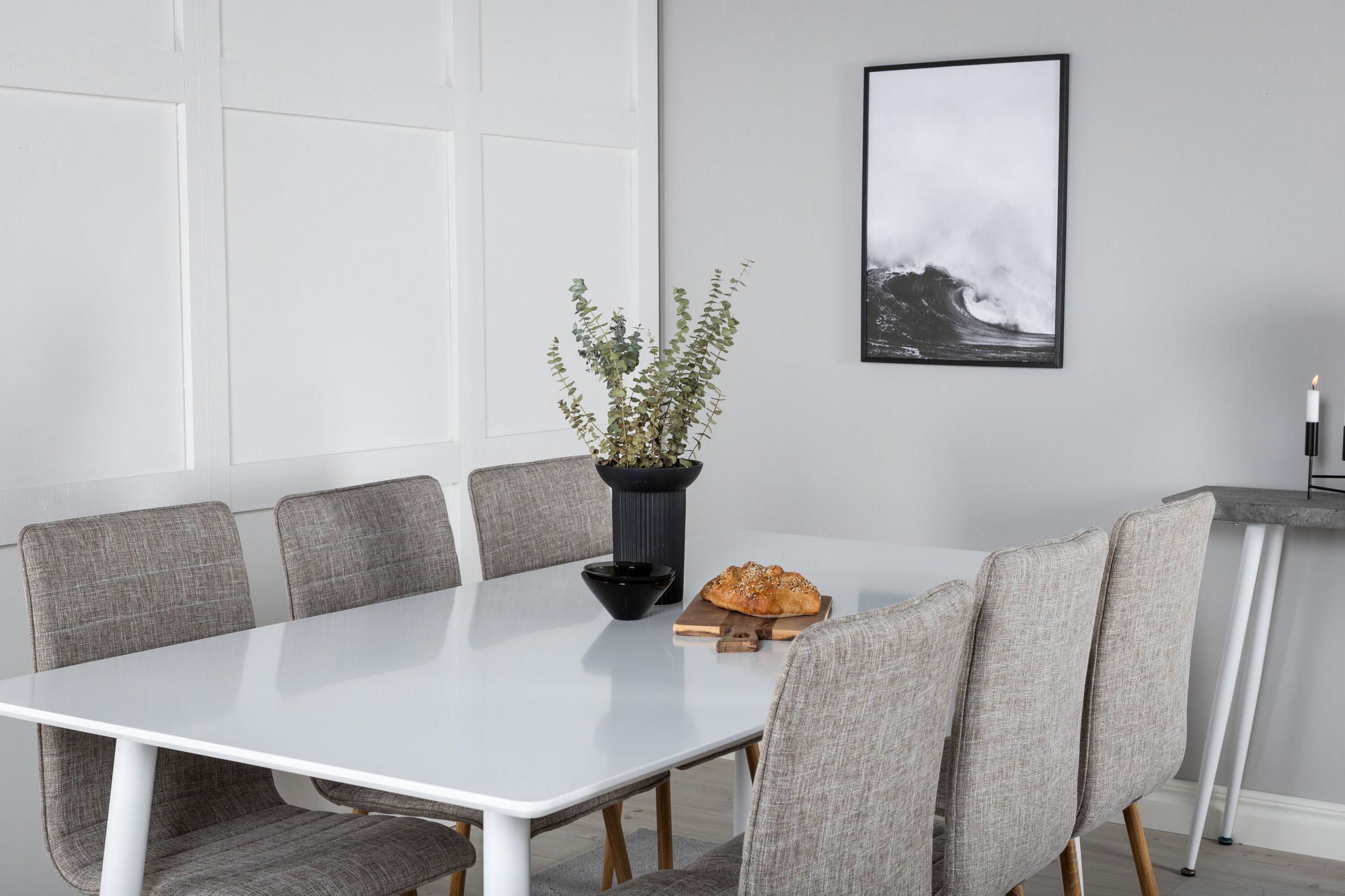 Venture Home Polar spisebord 180 cm - White top / White Legs+Windu Lyx Spisebordsstol - Light Grey / Oak_6