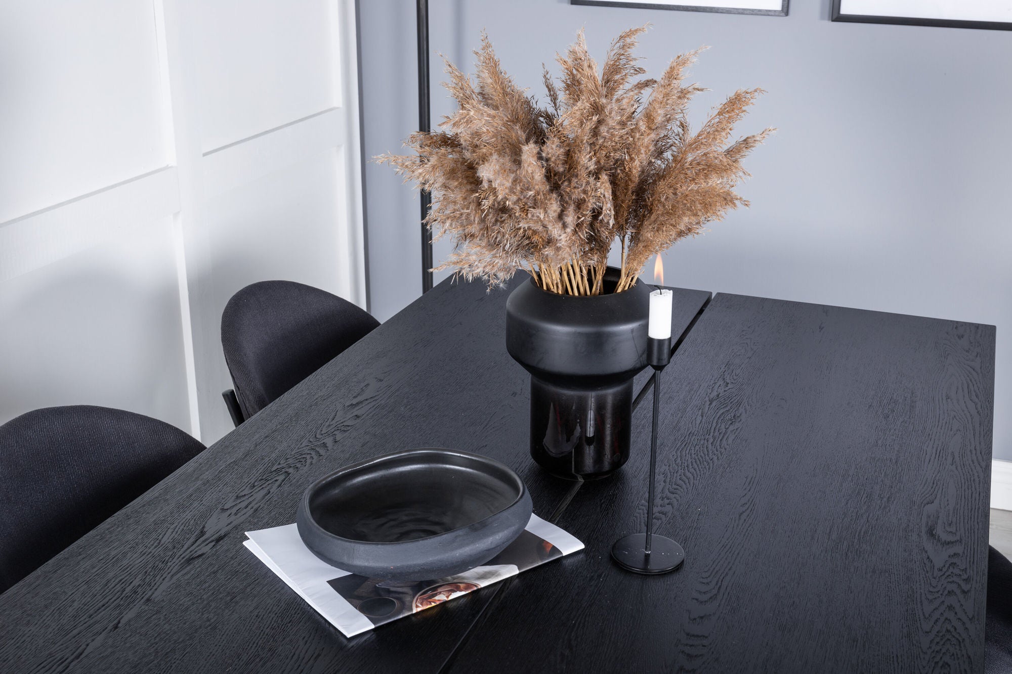 Venture Home Sleek Extentionbord Black Brushed - 195*95+Vault Spisebordsstol - Black Legs - Black Fabric_6