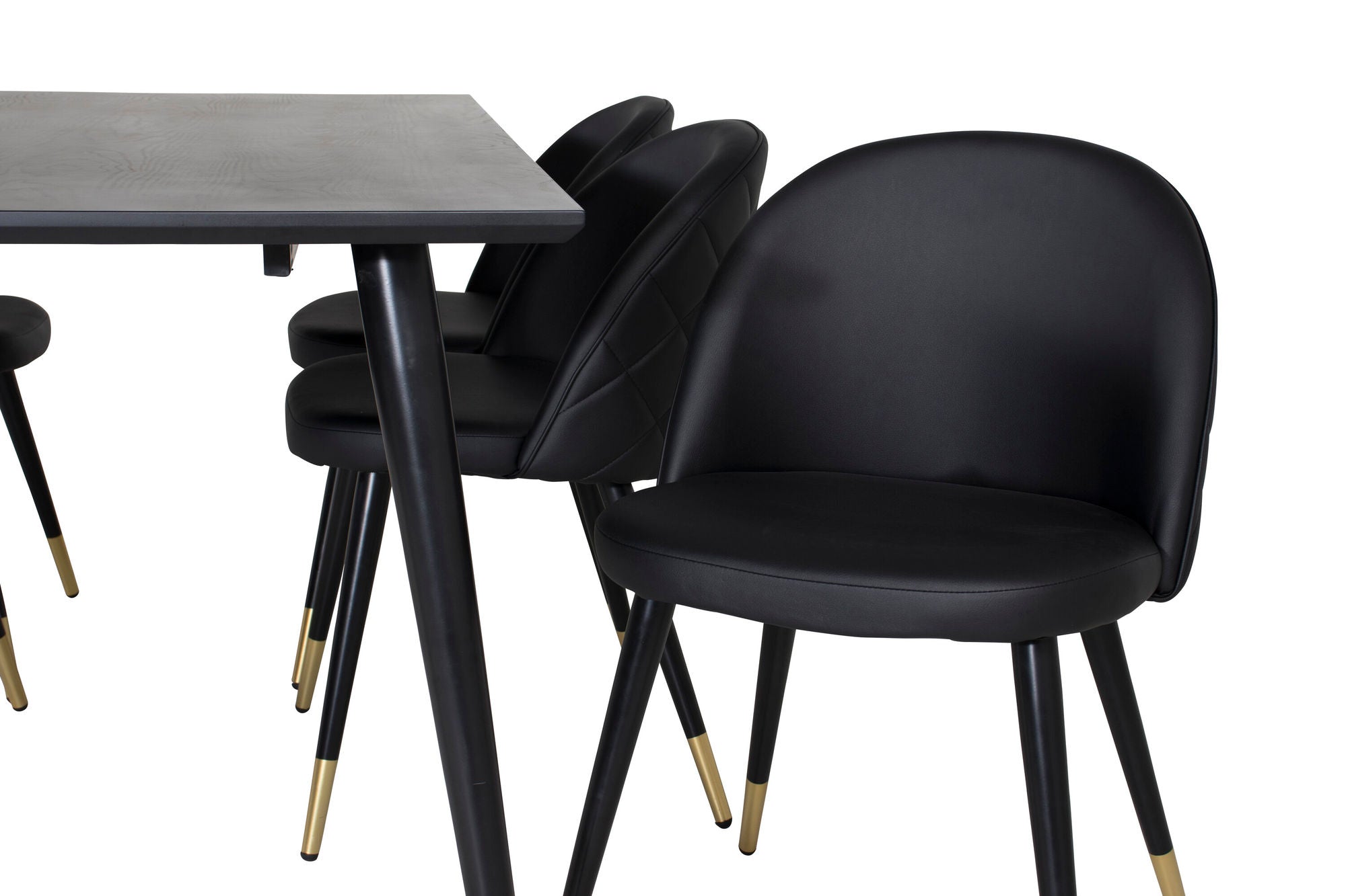 Venture Home Dipp spisebord - 180*90cm - Black Veneer / all black legs +Velvet Spisebordsstol w. Stiches - PU - Black / Black_6