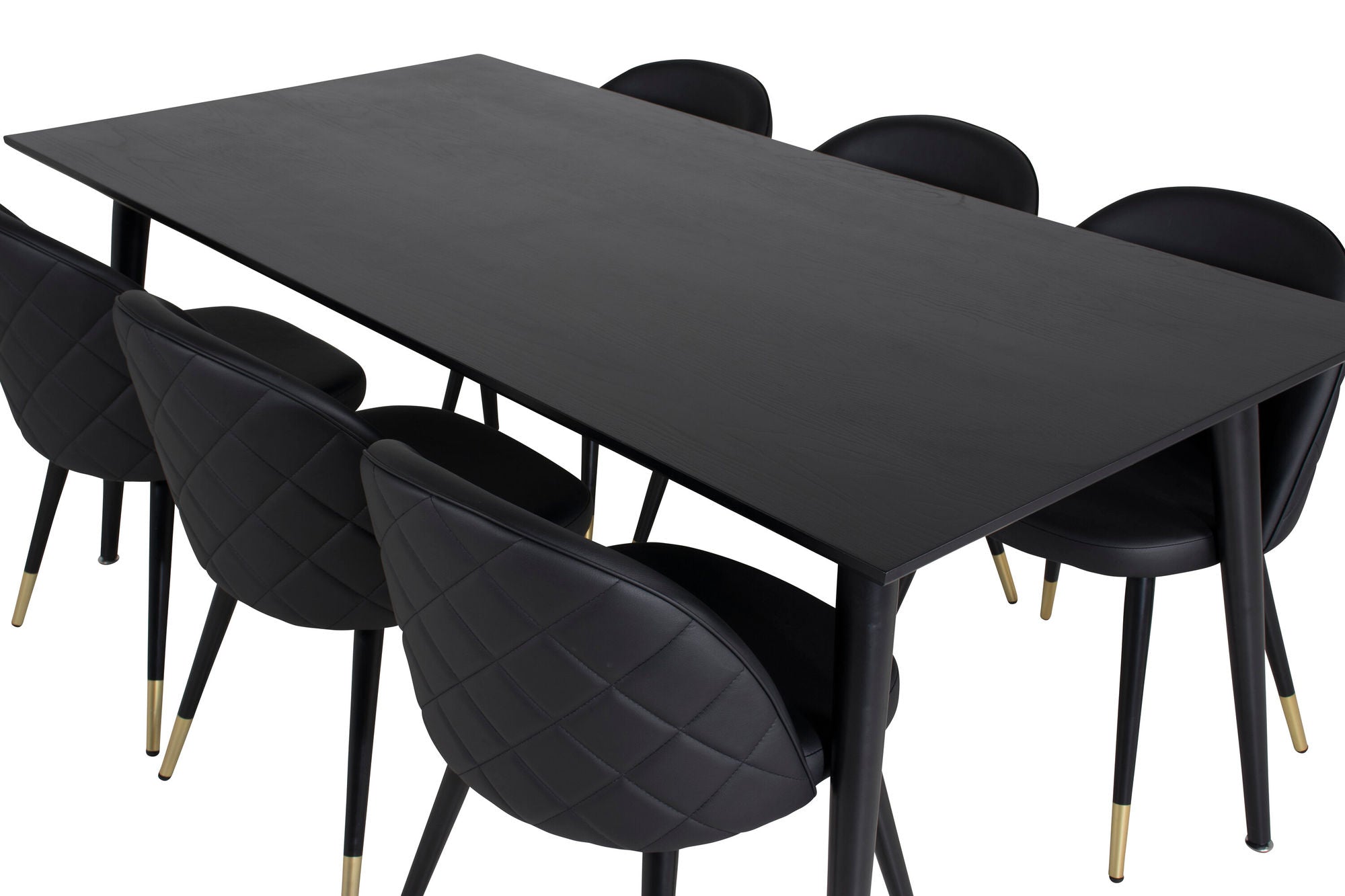Venture Home Dipp spisebord - 180*90cm - Black Veneer / all black legs +Velvet Spisebordsstol w. Stiches - PU - Black / Black_6