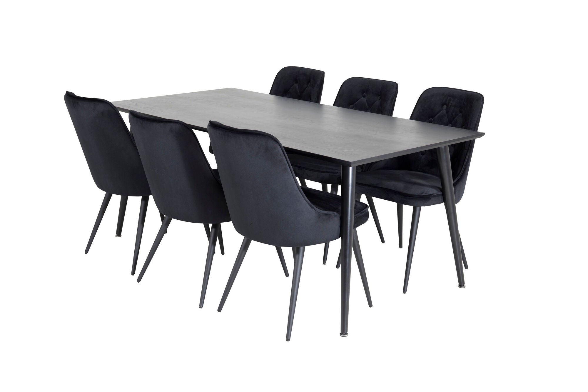 Venture Home Dipp spisebord - 180*90cm - Black Veneer / all black legs +Velvet Deluxe Spisebordsstol - Black / Black_6