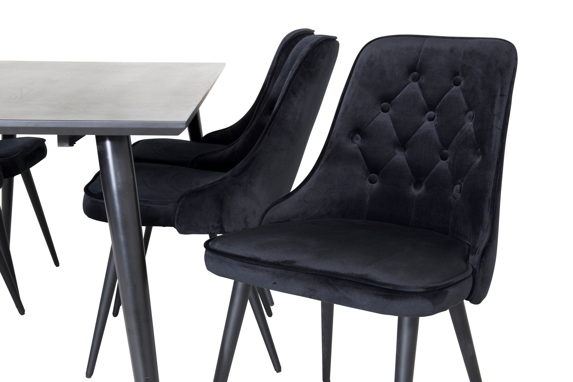 Venture Home Dipp spisebord - 180*90cm - Black Veneer / all black legs +Velvet Deluxe Spisebordsstol - Black / Black_6