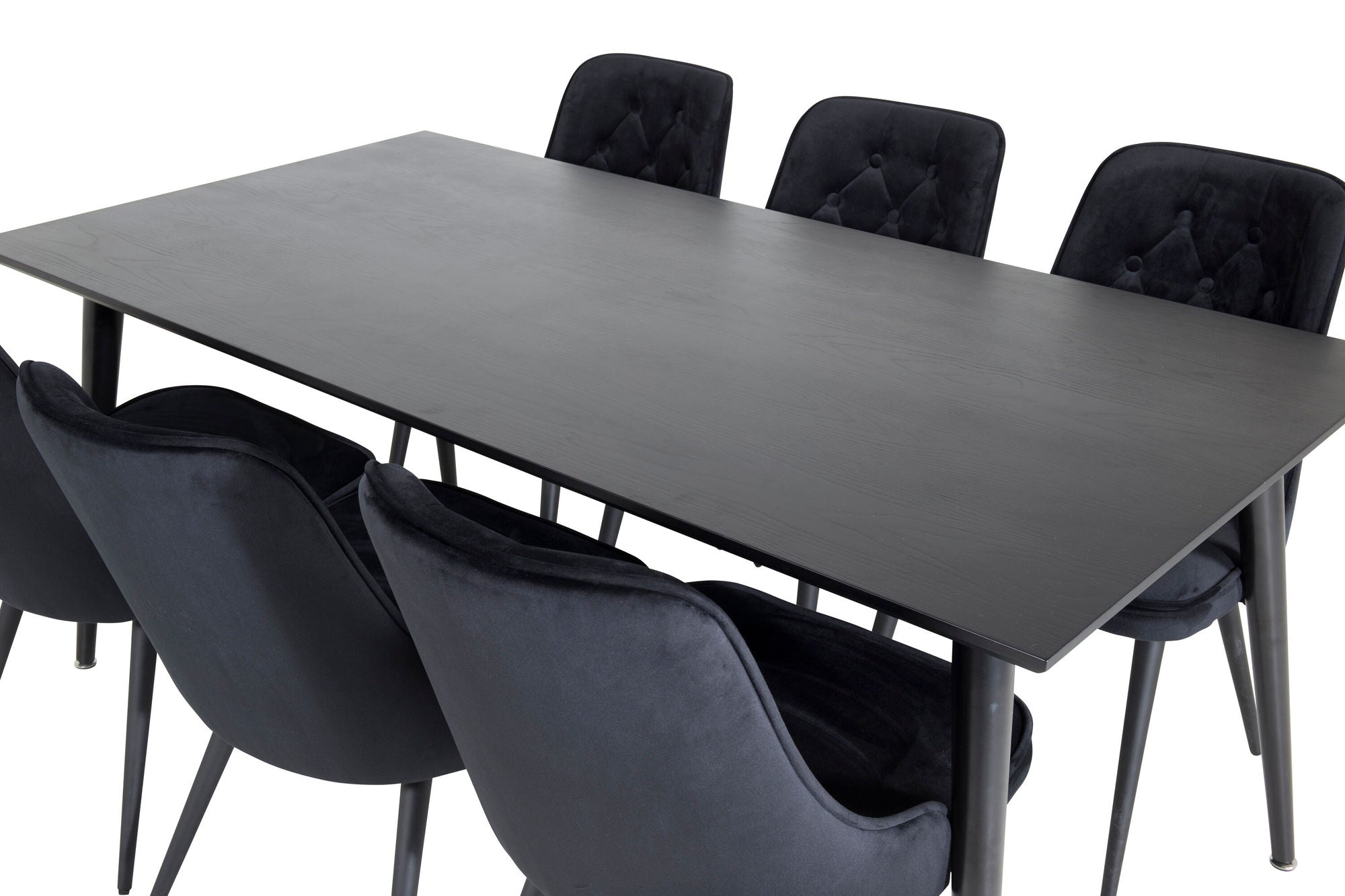 Venture Home Dipp spisebord - 180*90cm - Black Veneer / all black legs +Velvet Deluxe Spisebordsstol - Black / Black_6