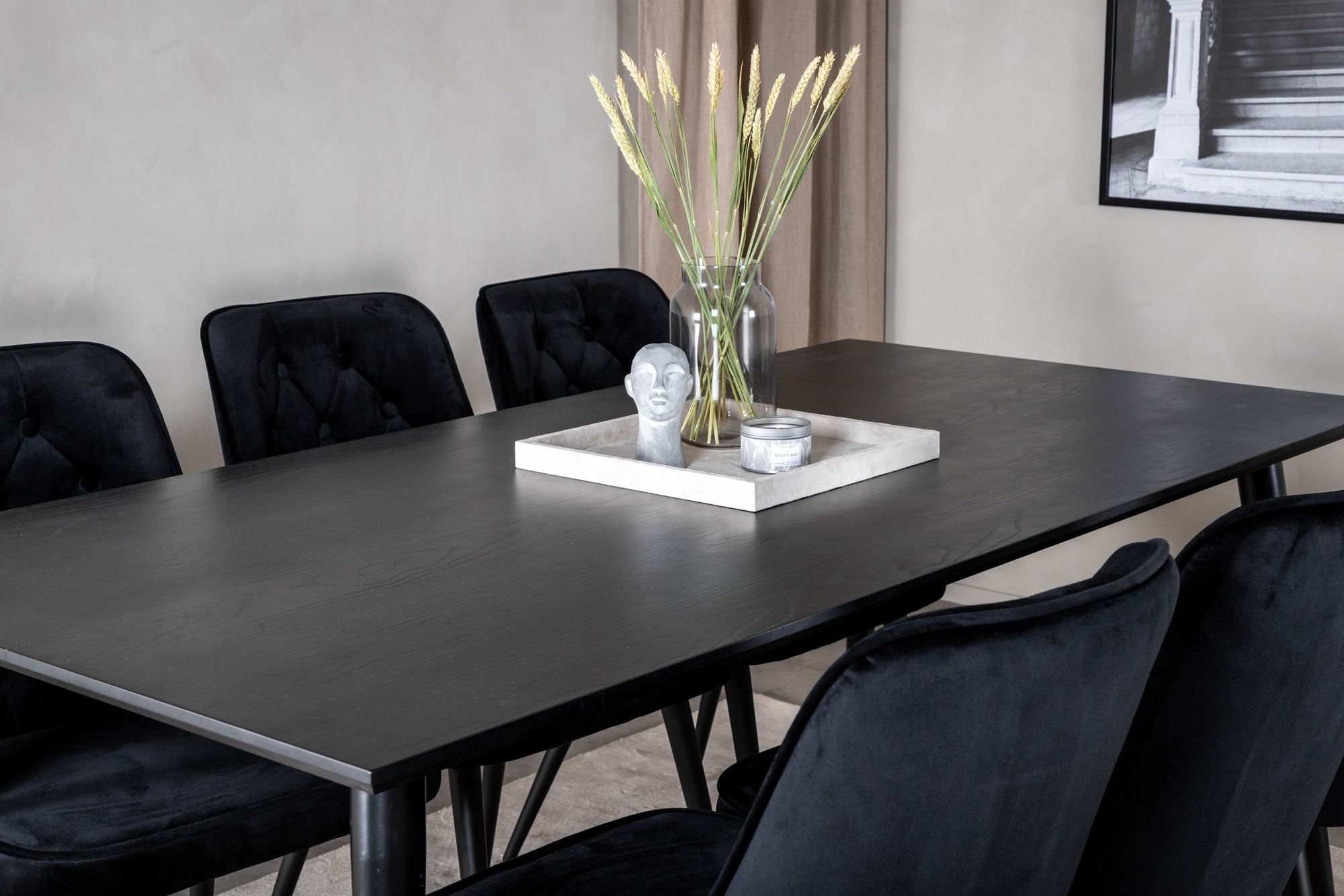 Venture Home Dipp spisebord - 180*90cm - Black Veneer / all black legs +Velvet Deluxe Spisebordsstol - Black / Black_6