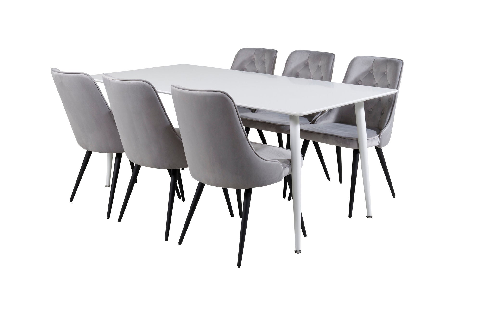 Venture Home Polar spisebord 180 cm - White top / White Legs+Velvet Deluxe Spisebordsstol - Light Grey / Black_6