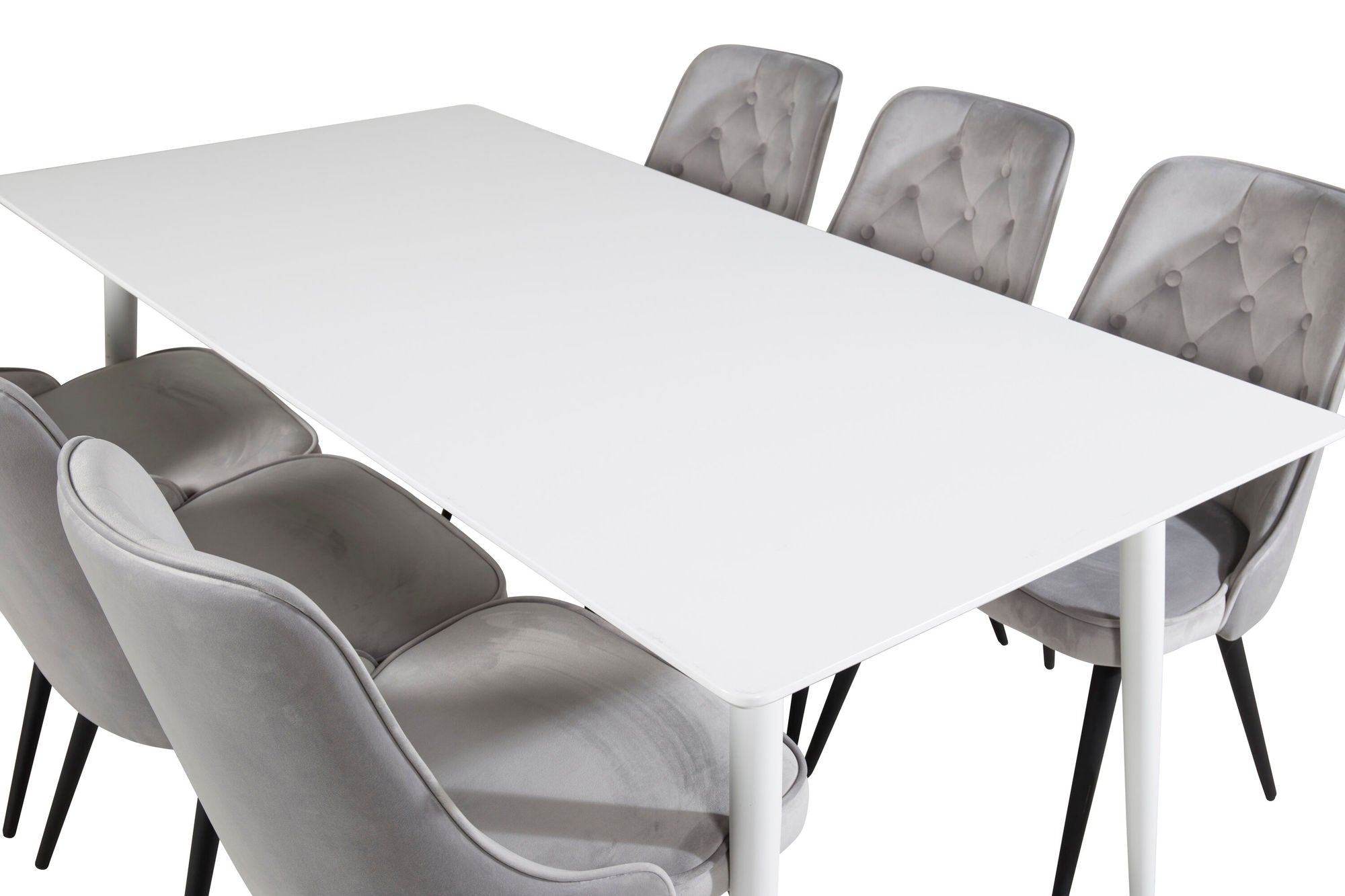 Venture Home Polar spisebord 180 cm - White top / White Legs+Velvet Deluxe Spisebordsstol - Light Grey / Black_6