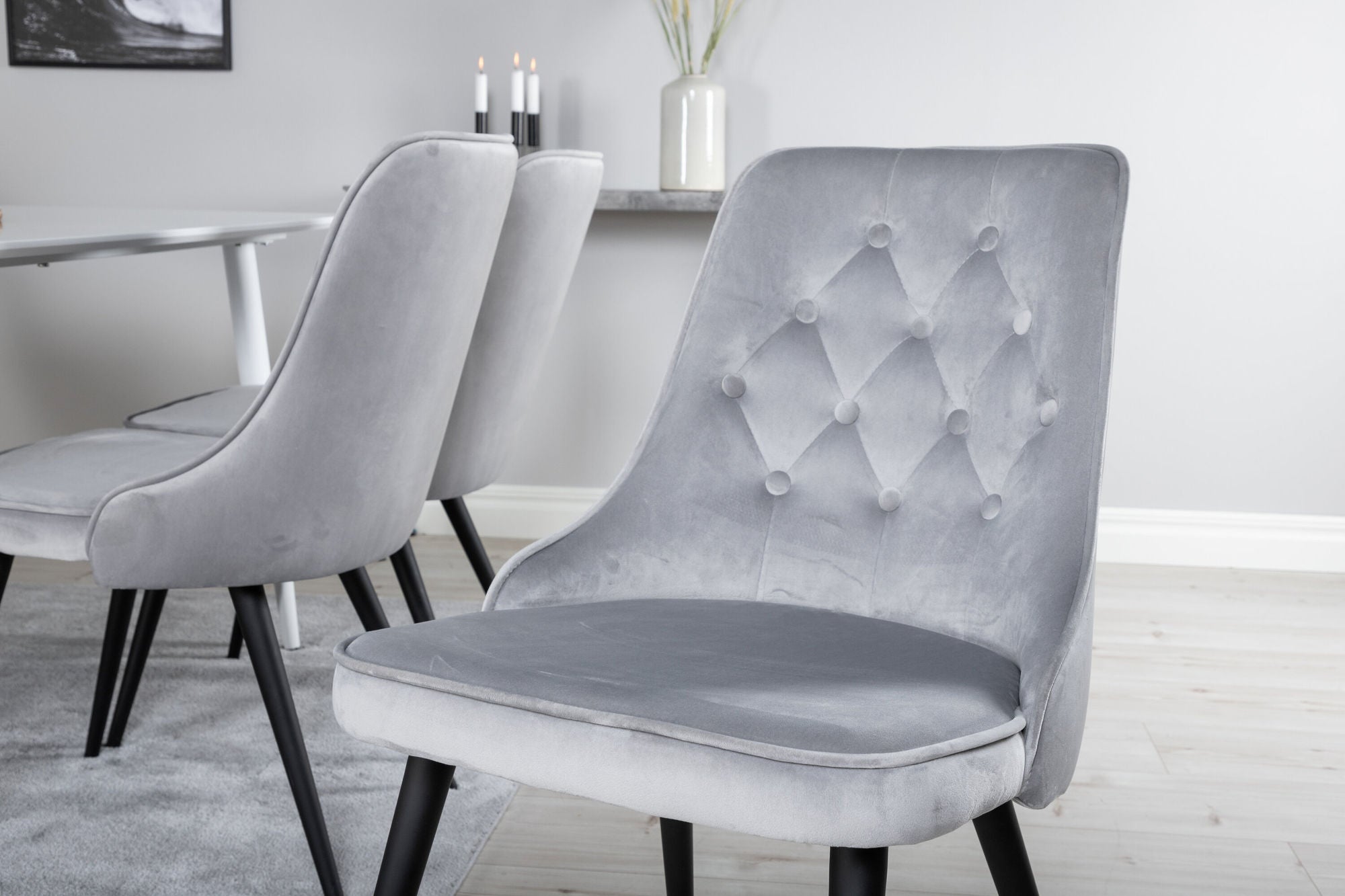Venture Home Polar spisebord 180 cm - White top / White Legs+Velvet Deluxe Spisebordsstol - Light Grey / Black_6