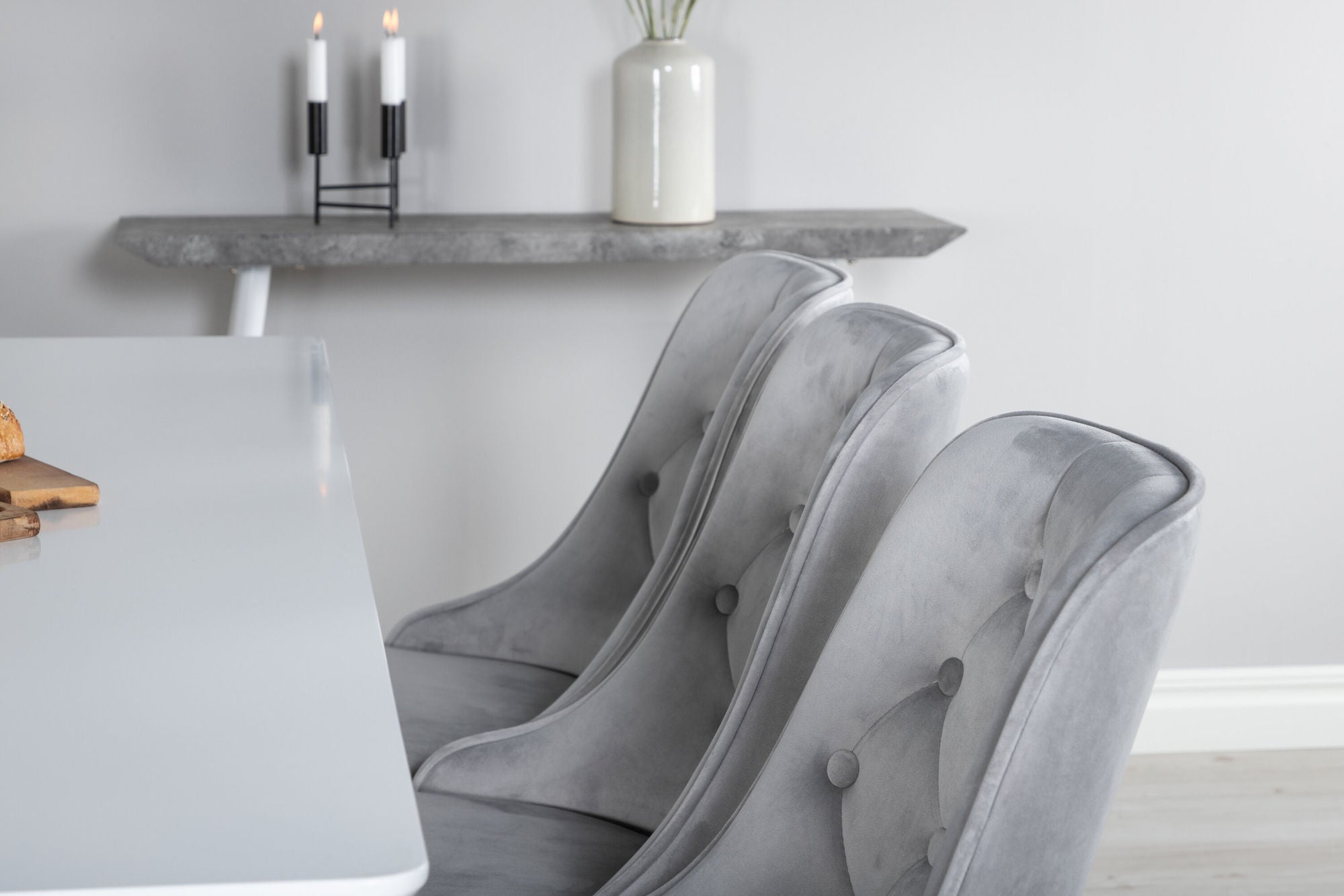 Venture Home Polar spisebord 180 cm - White top / White Legs+Velvet Deluxe Spisebordsstol - Light Grey / Black_6
