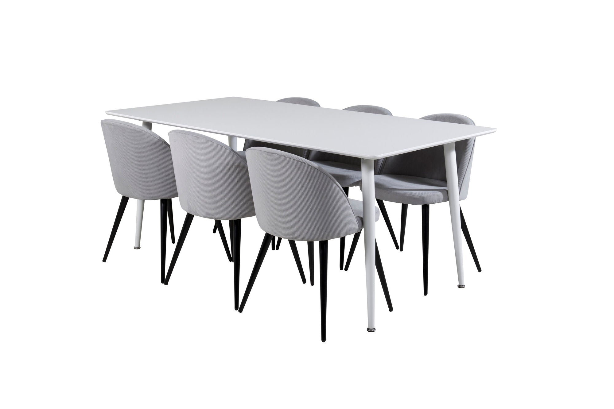 Venture Home Polar spisebord 180 cm - White top / White Legs+Velvet Spisebordsstol Corduroy - Light Grey / Black_6