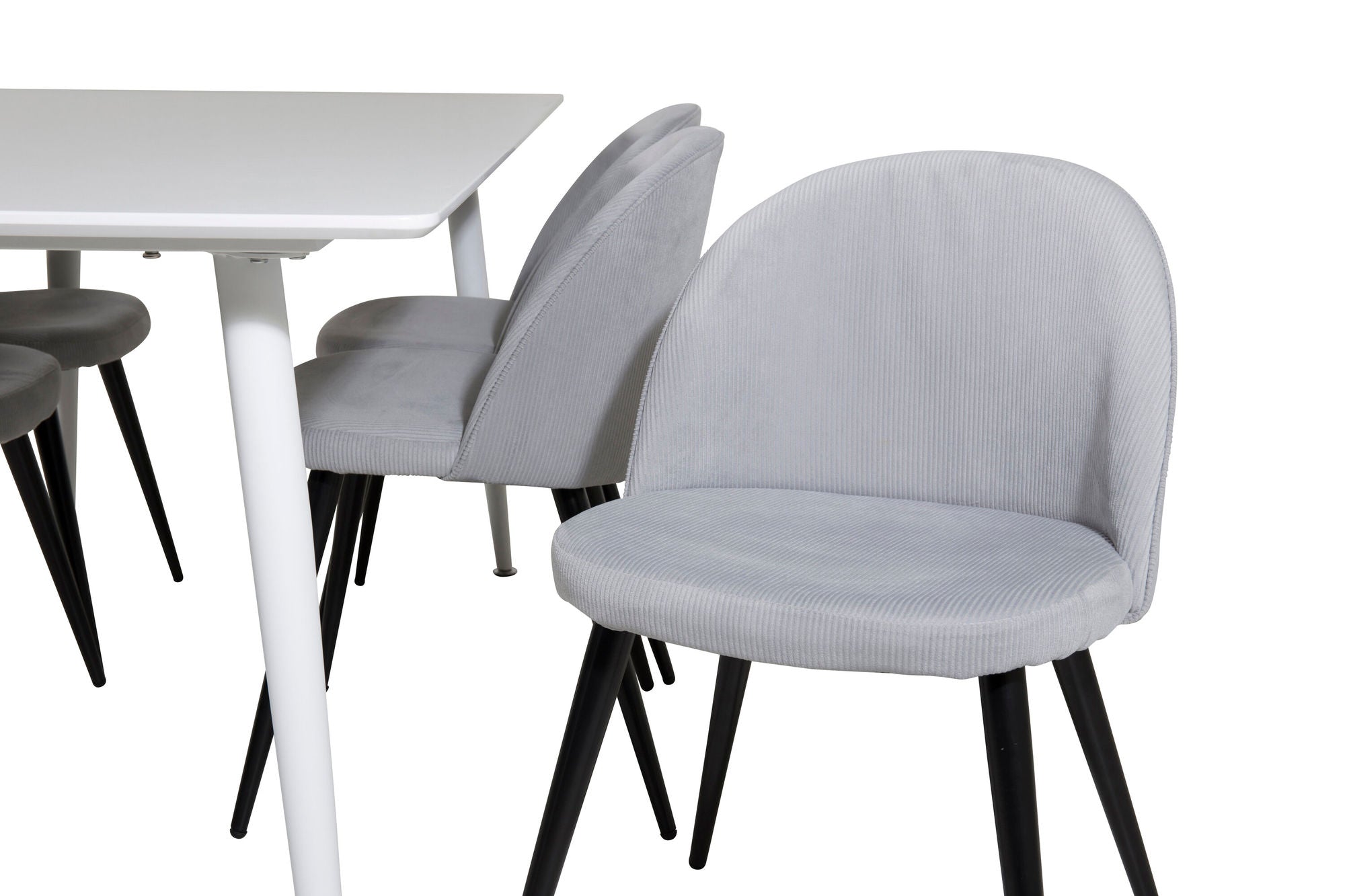Venture Home Polar spisebord 180 cm - White top / White Legs+Velvet Spisebordsstol Corduroy - Light Grey / Black_6